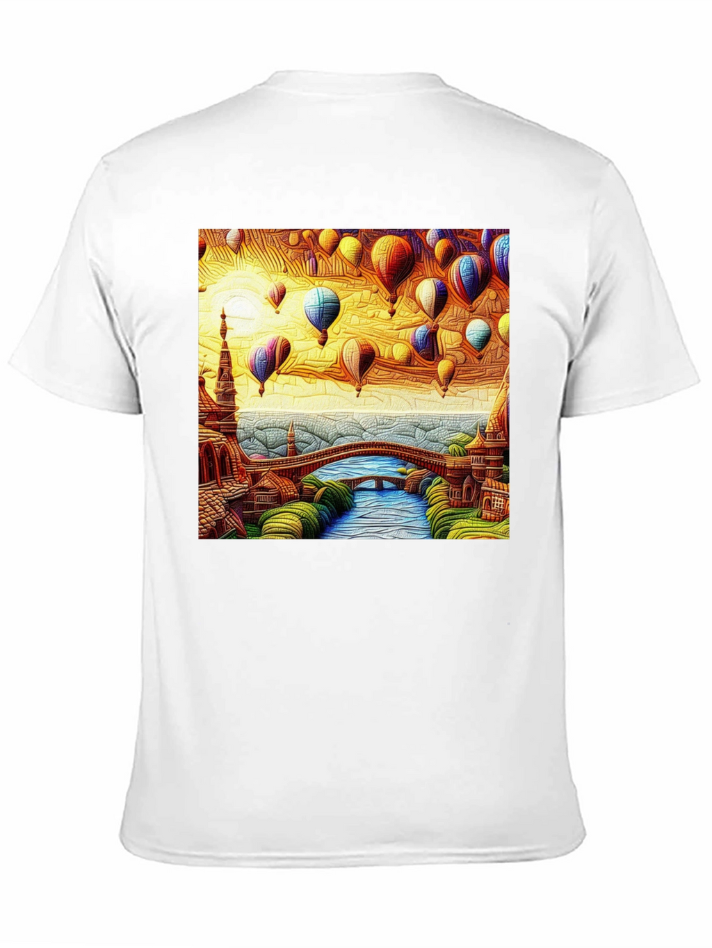 Artistic Hot Air Balloon Landscape Black Tee