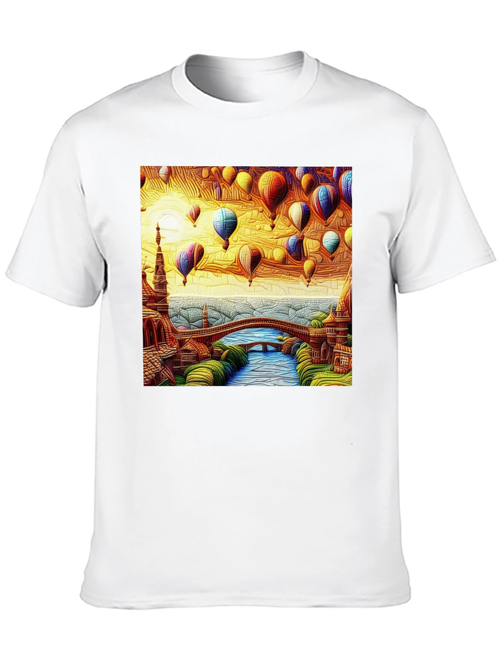 Artistic Hot Air Balloon Landscape Black Tee