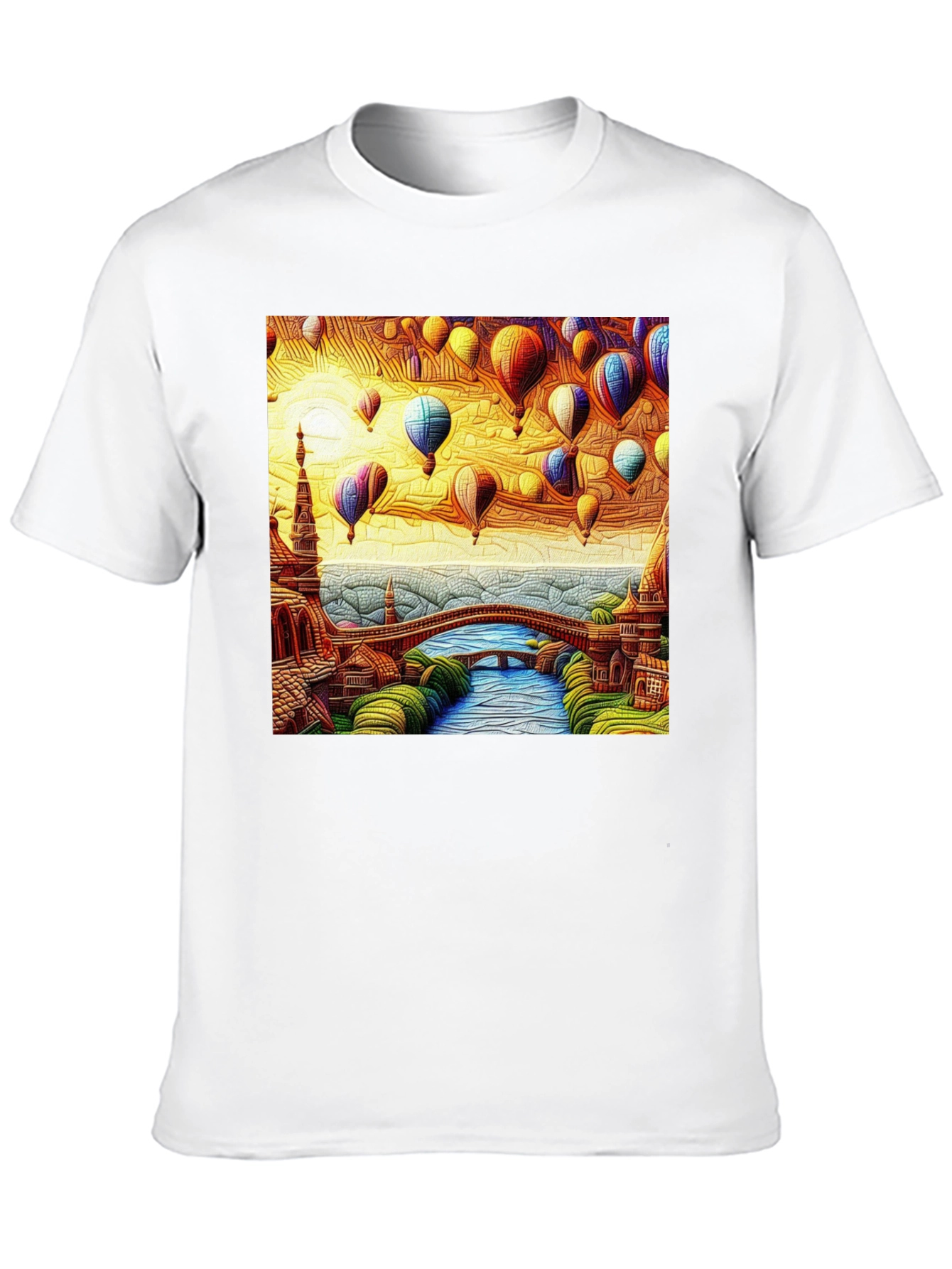 Artistic Hot Air Balloon Landscape Black Tee