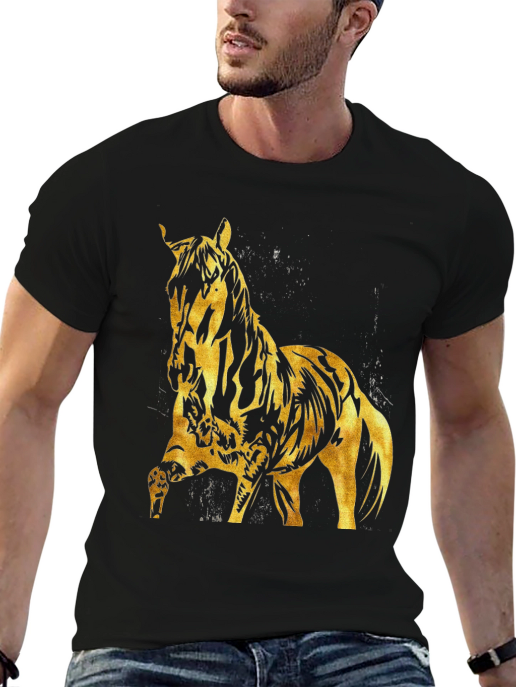 Gold Horse Graphic Black T-Shirt