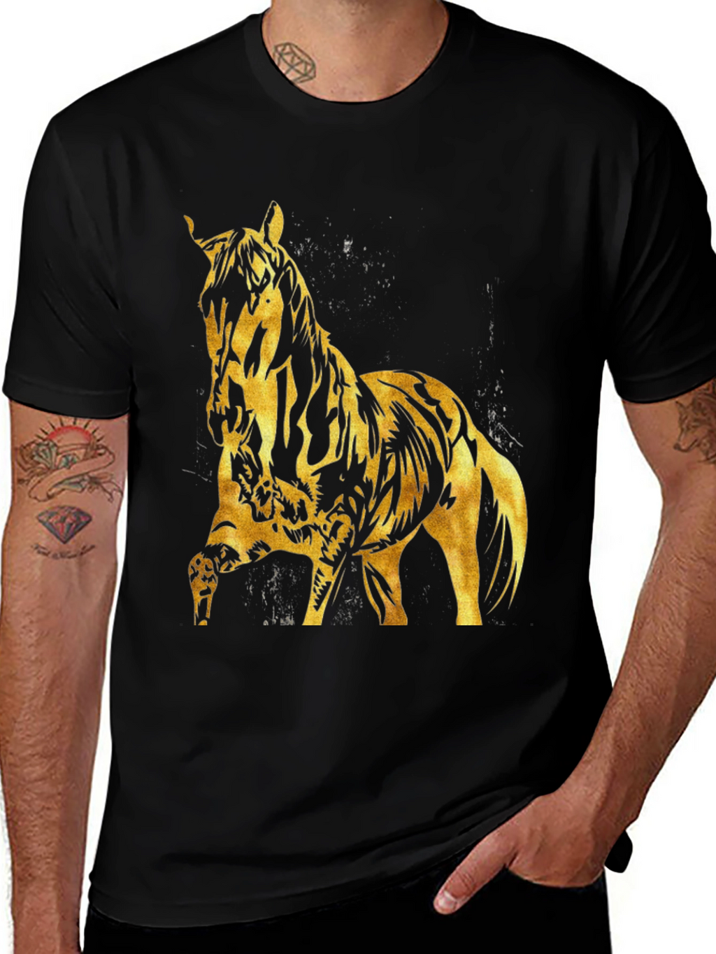 Gold Horse Graphic Black T-Shirt