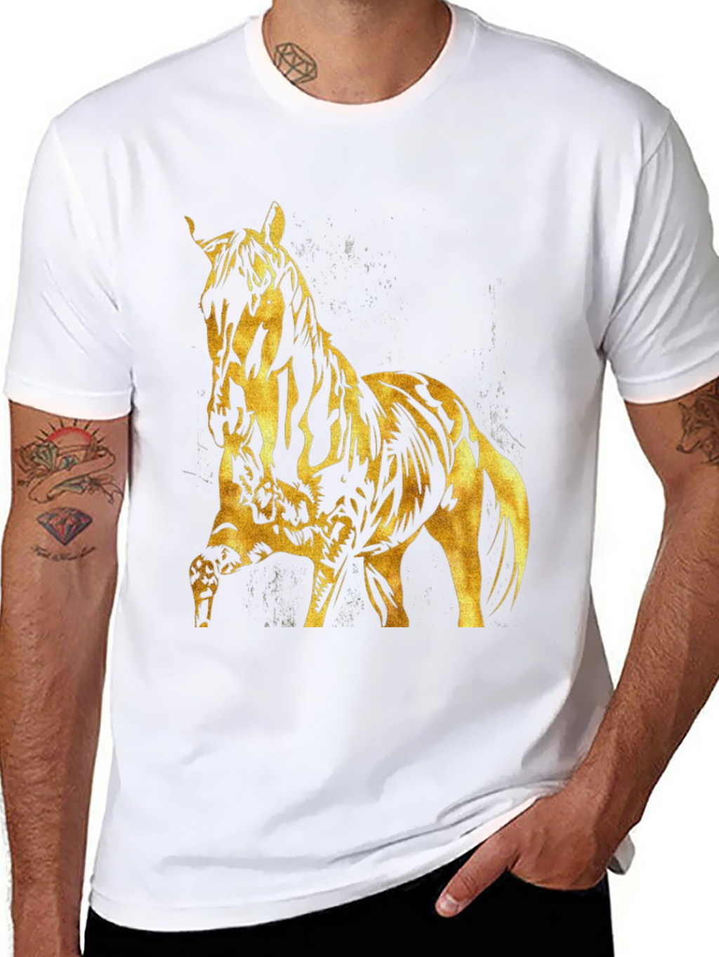 Gold Horse Graphic Black T-Shirt