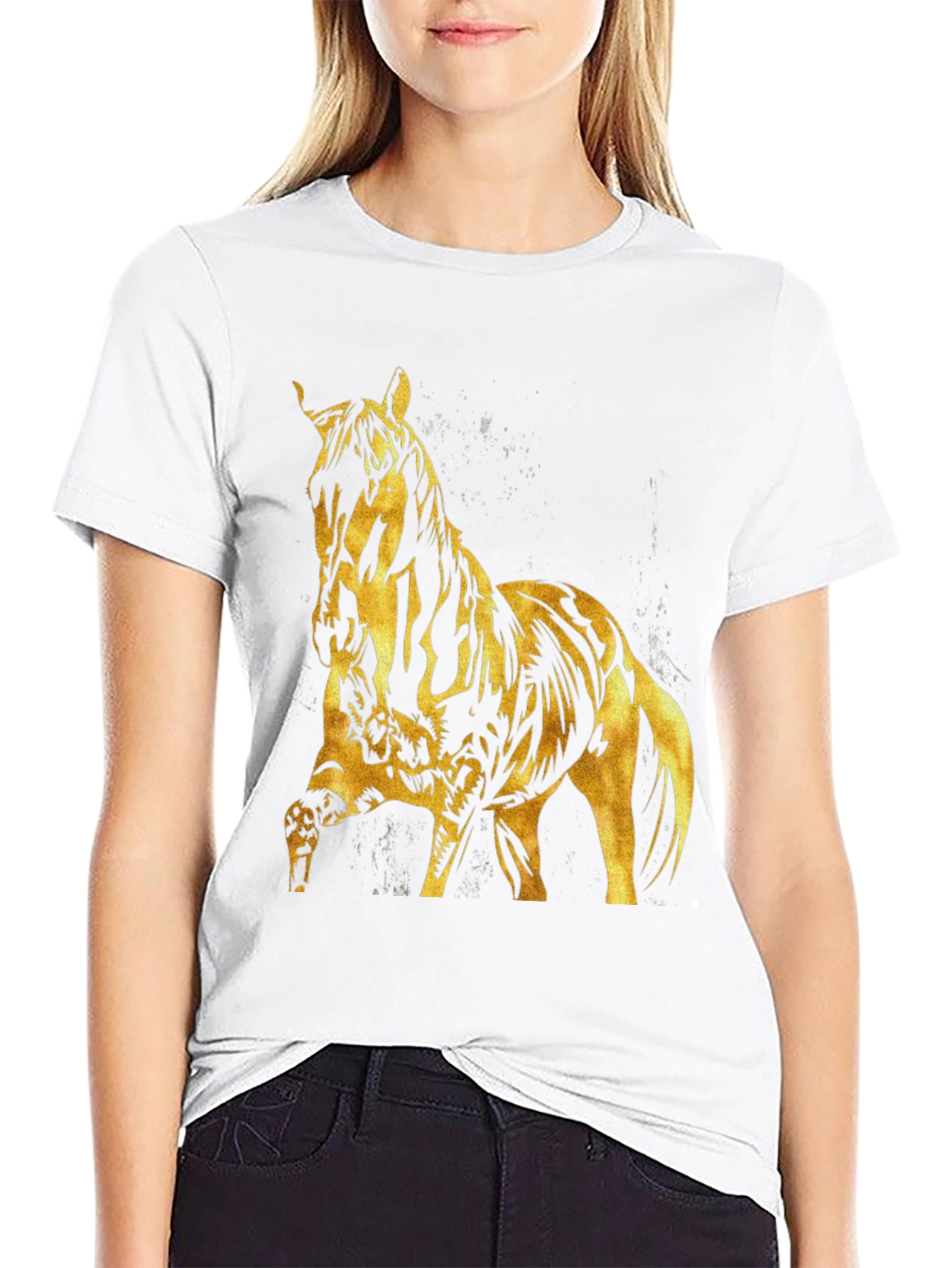 Gold Horse Graphic Black T-Shirt