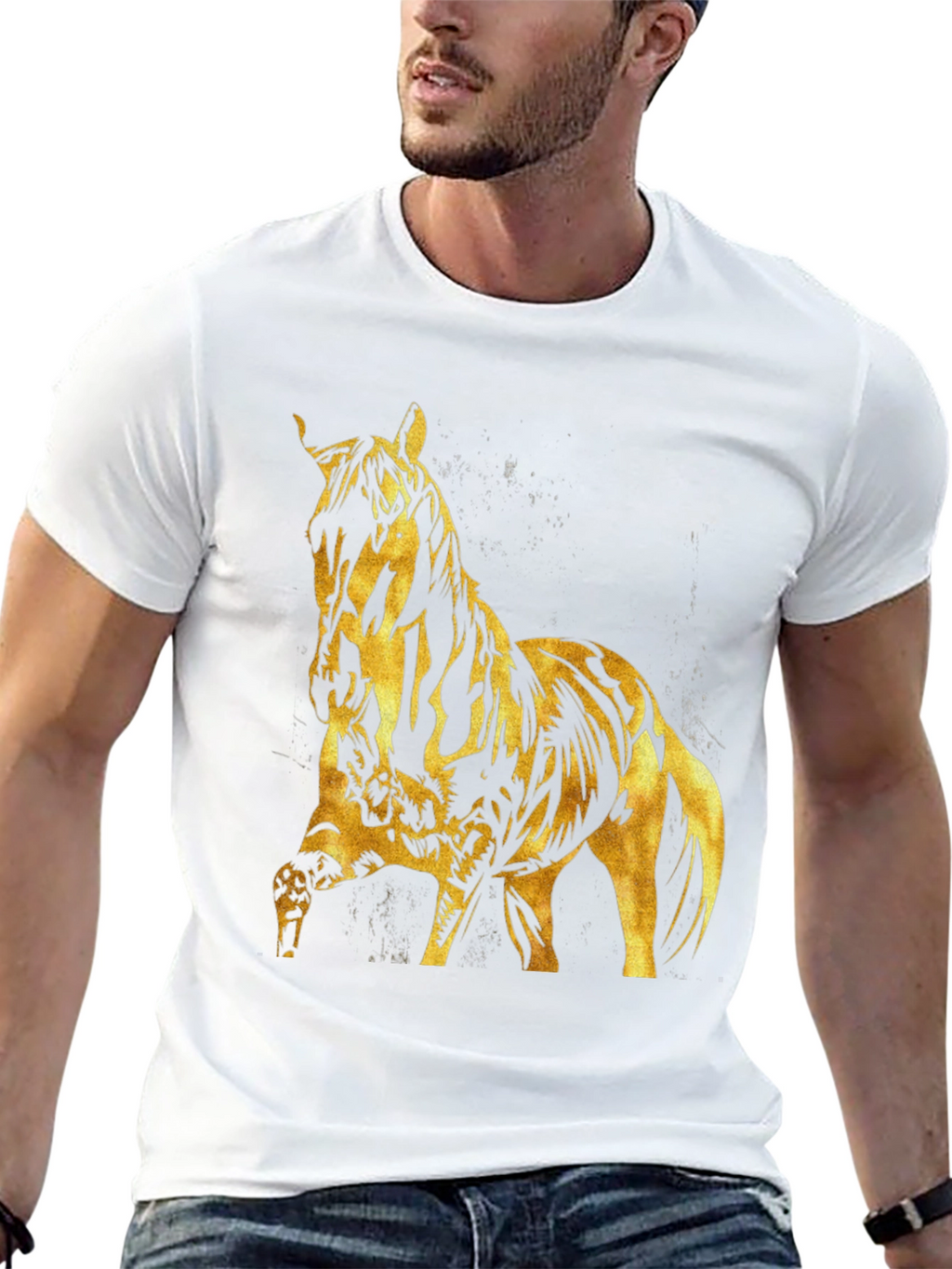 Gold Horse Graphic Black T-Shirt