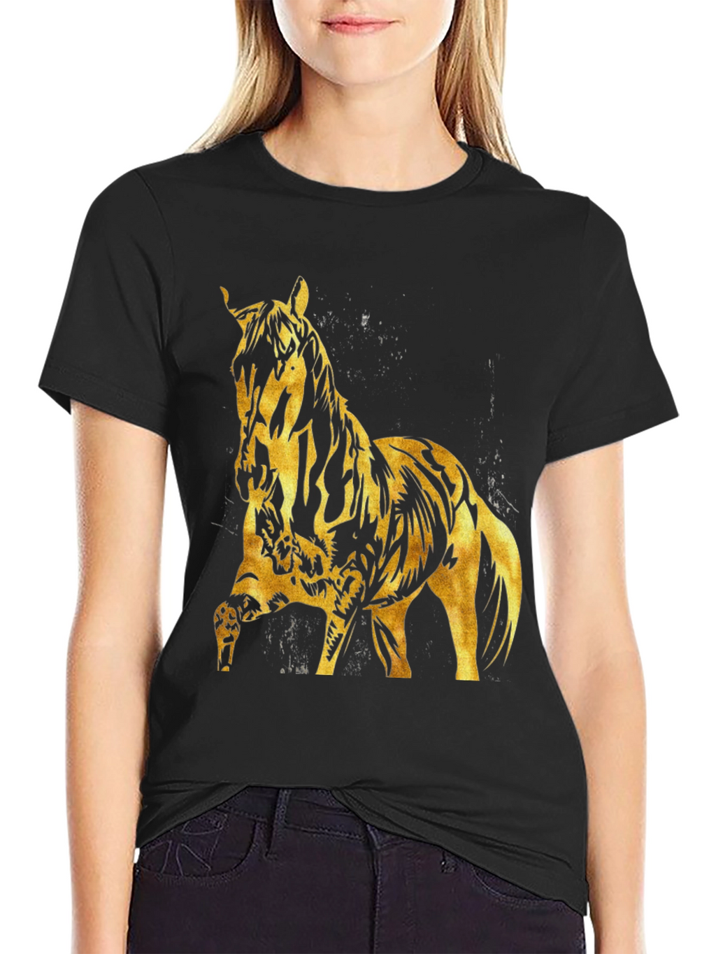 Gold Horse Graphic Black T-Shirt