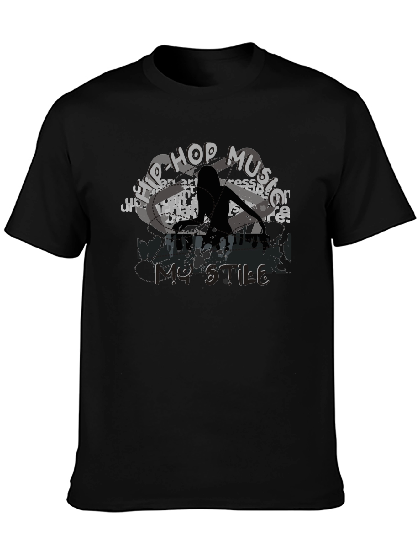 Hip Hop Music Style Black Graphic T-Shirt