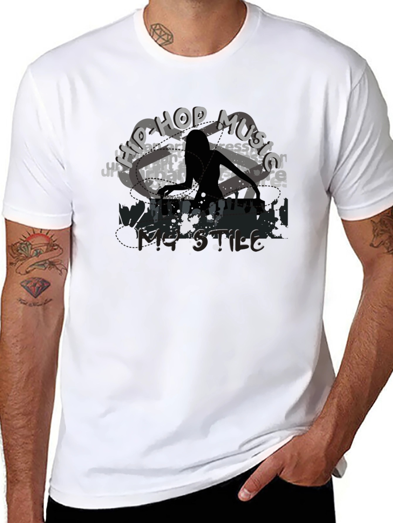 Hip Hop Music Style Black Graphic T-Shirt