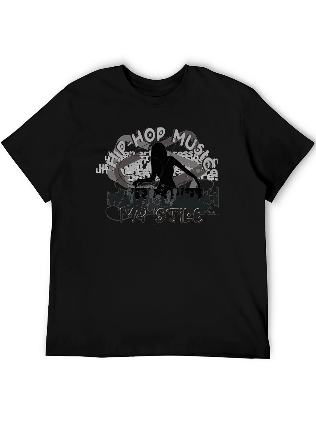 Hip Hop Music Style Black Graphic T-Shirt
