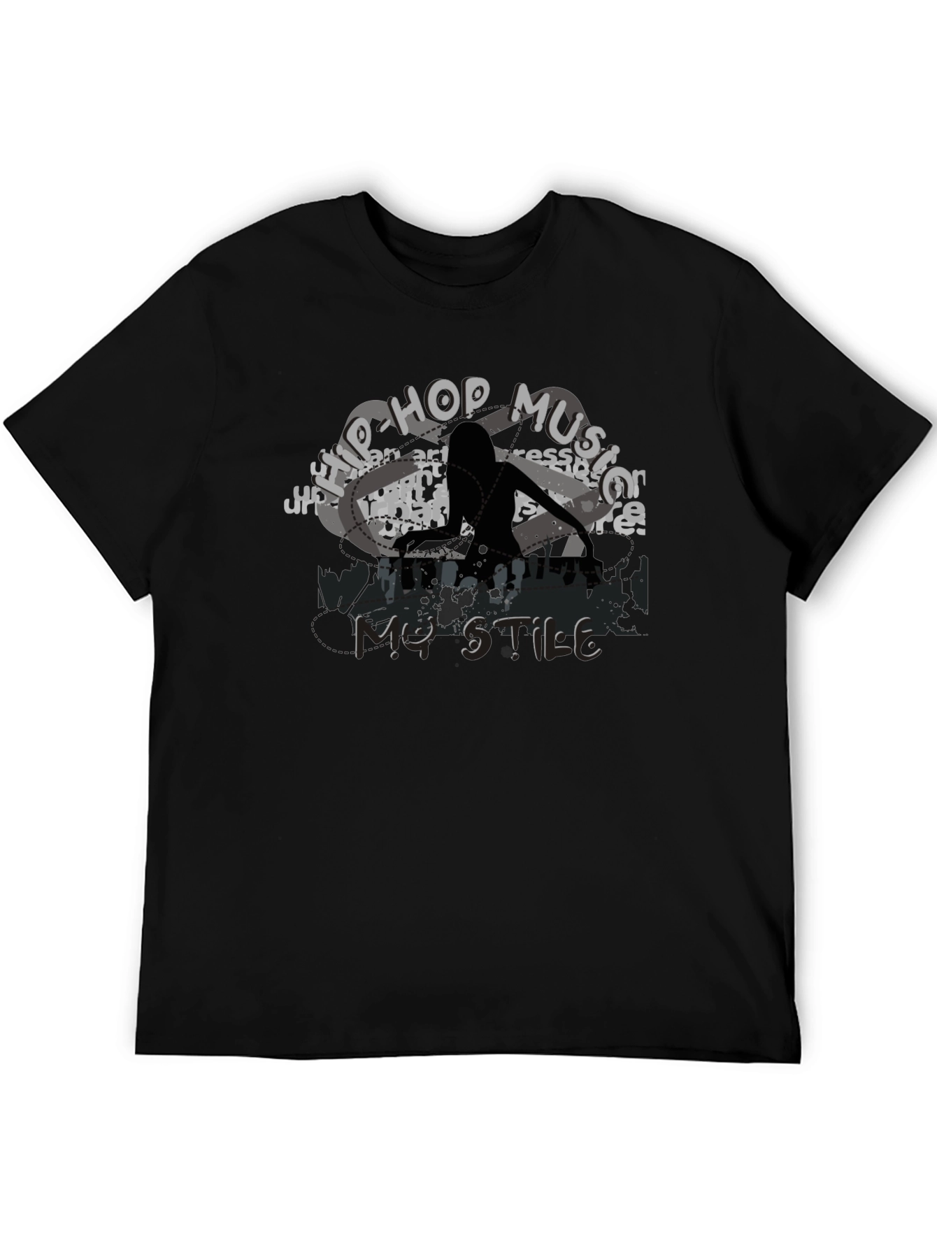 Hip Hop Music Style Black Graphic T-Shirt