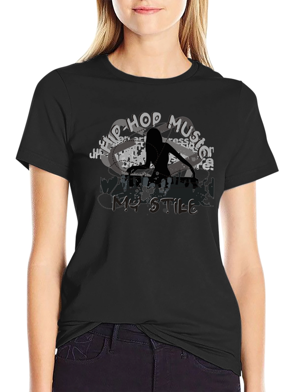 Hip Hop Music Style Black Graphic T-Shirt