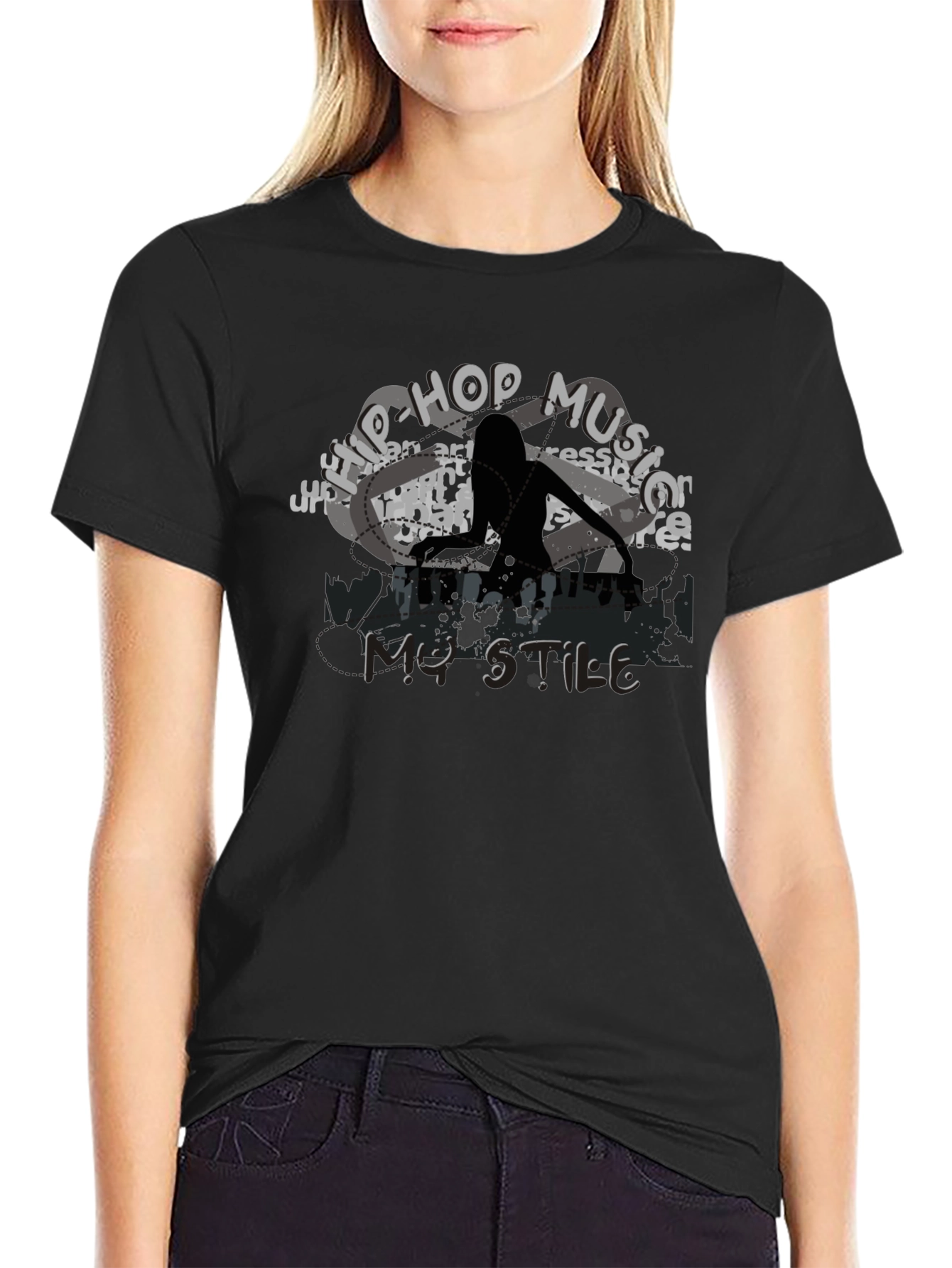 Hip Hop Music Style Black Graphic T-Shirt