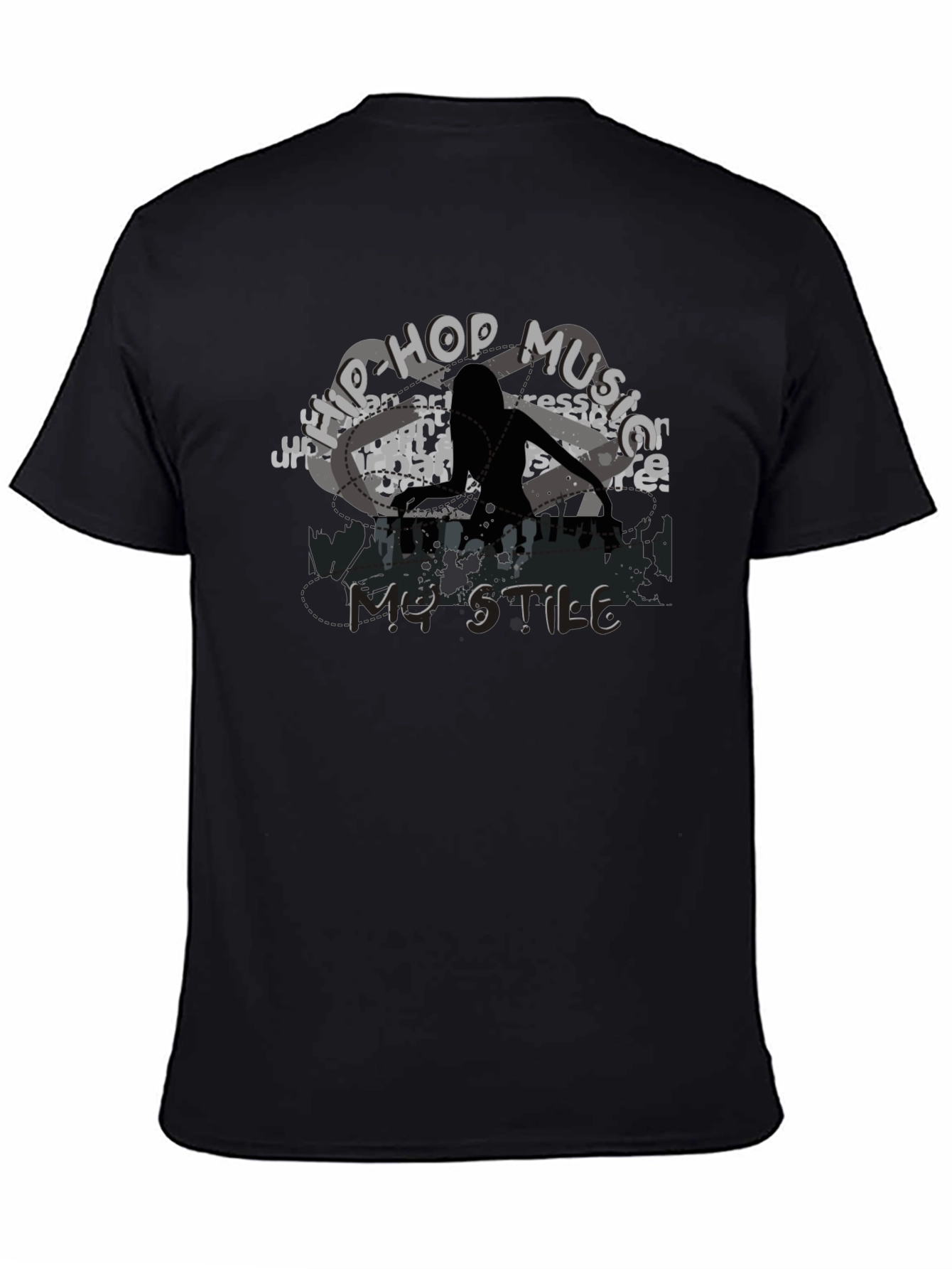 Hip Hop Music Style Black Graphic T-Shirt