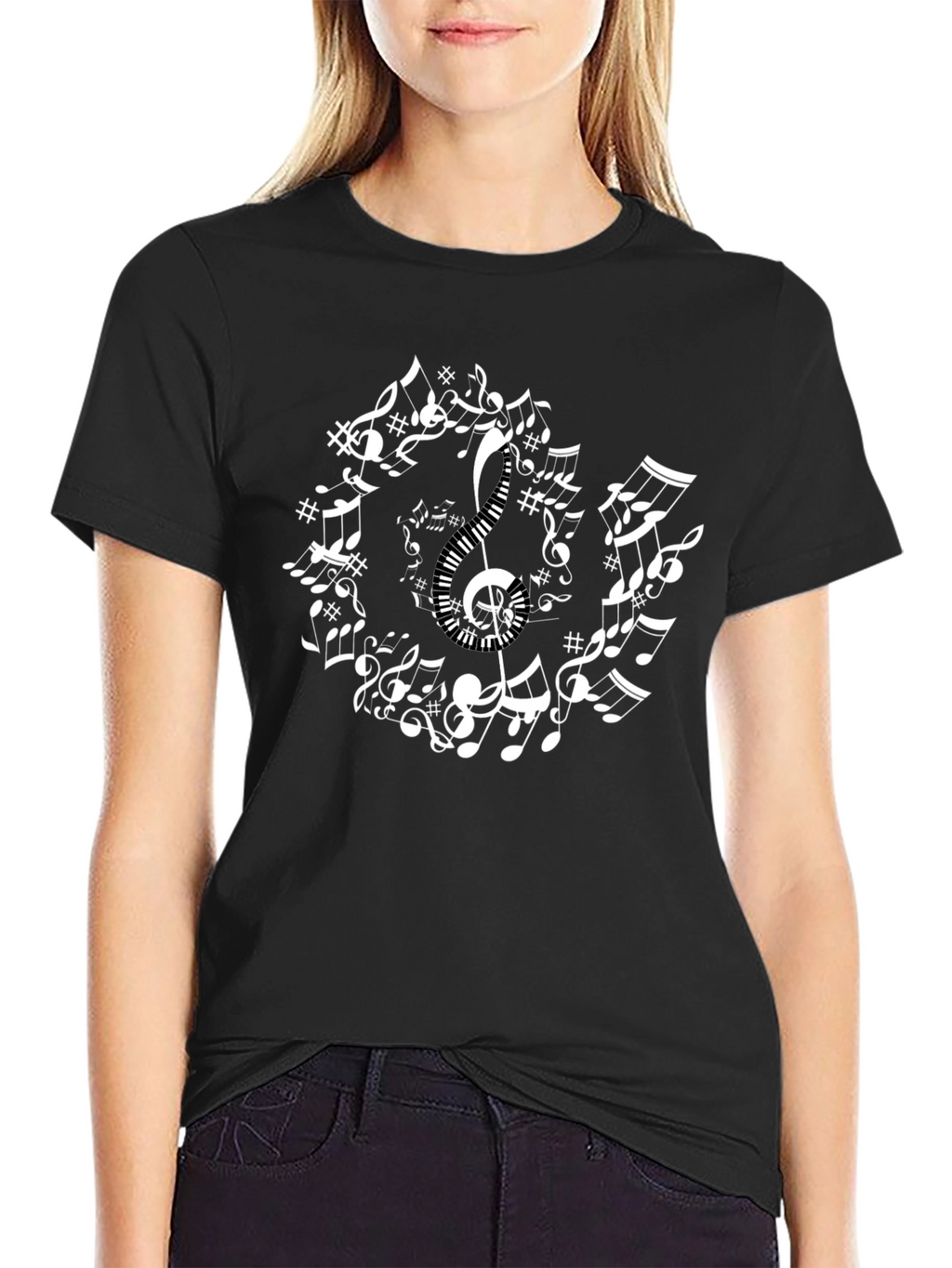 Musical Notes Circle Black T-Shirt