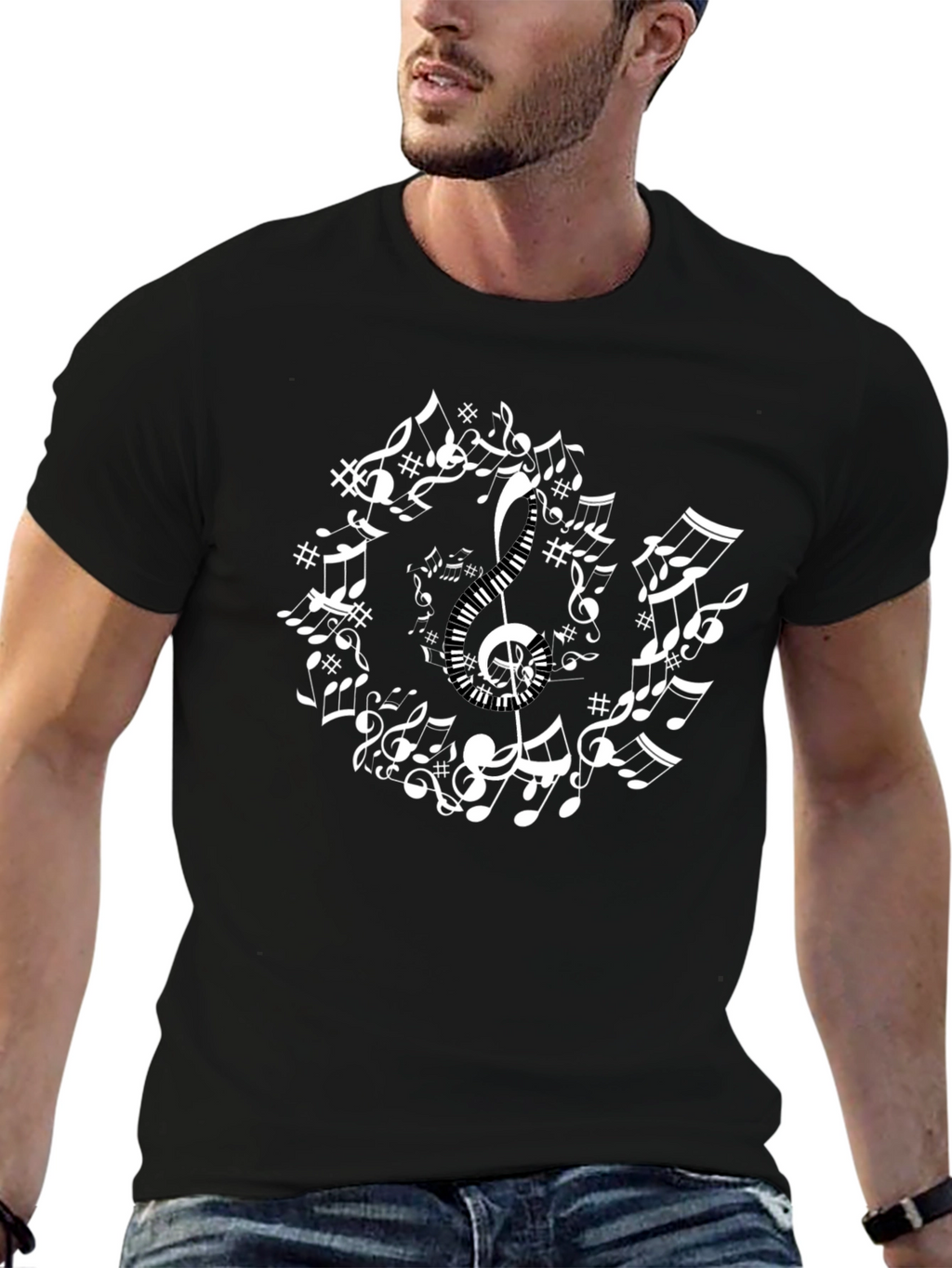 Musical Notes Circle Black T-Shirt