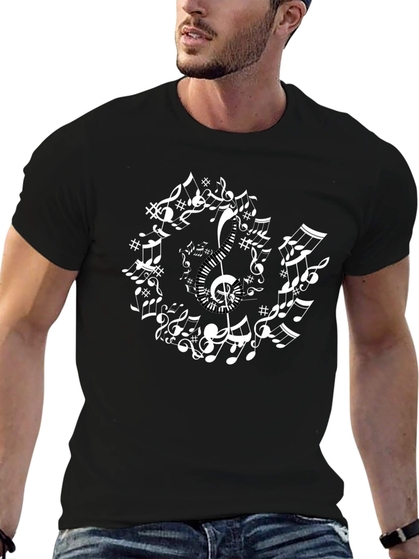 Musical Notes Circle Black T-Shirt