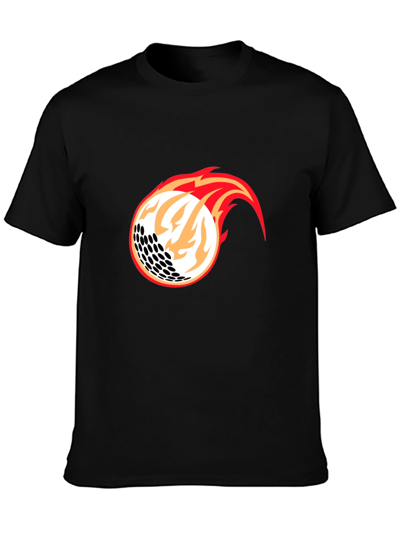 Flaming Golf Ball Graphic Tee - Black Cotton Blend
