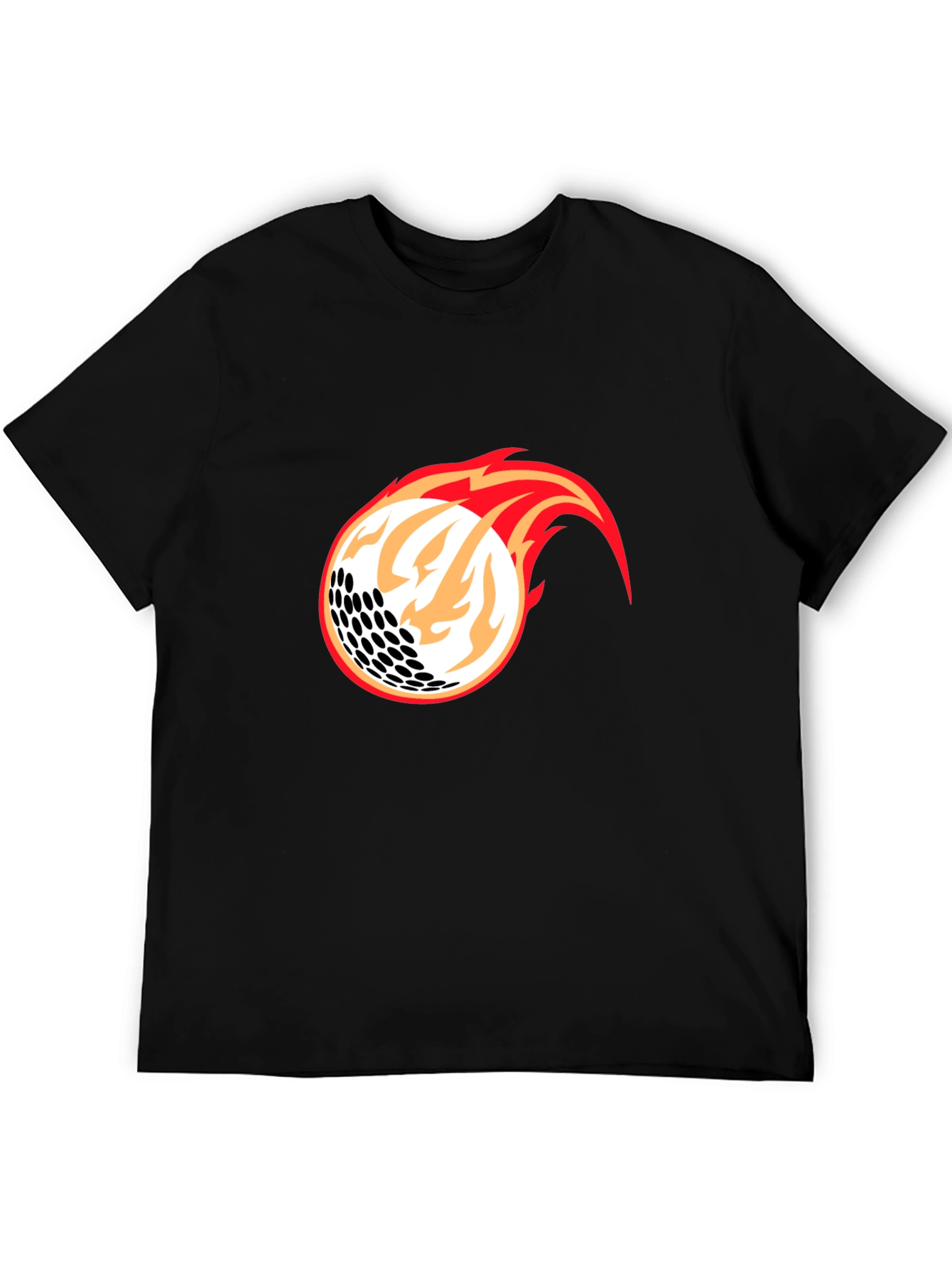 Flaming Golf Ball Graphic Tee - Black Cotton Blend