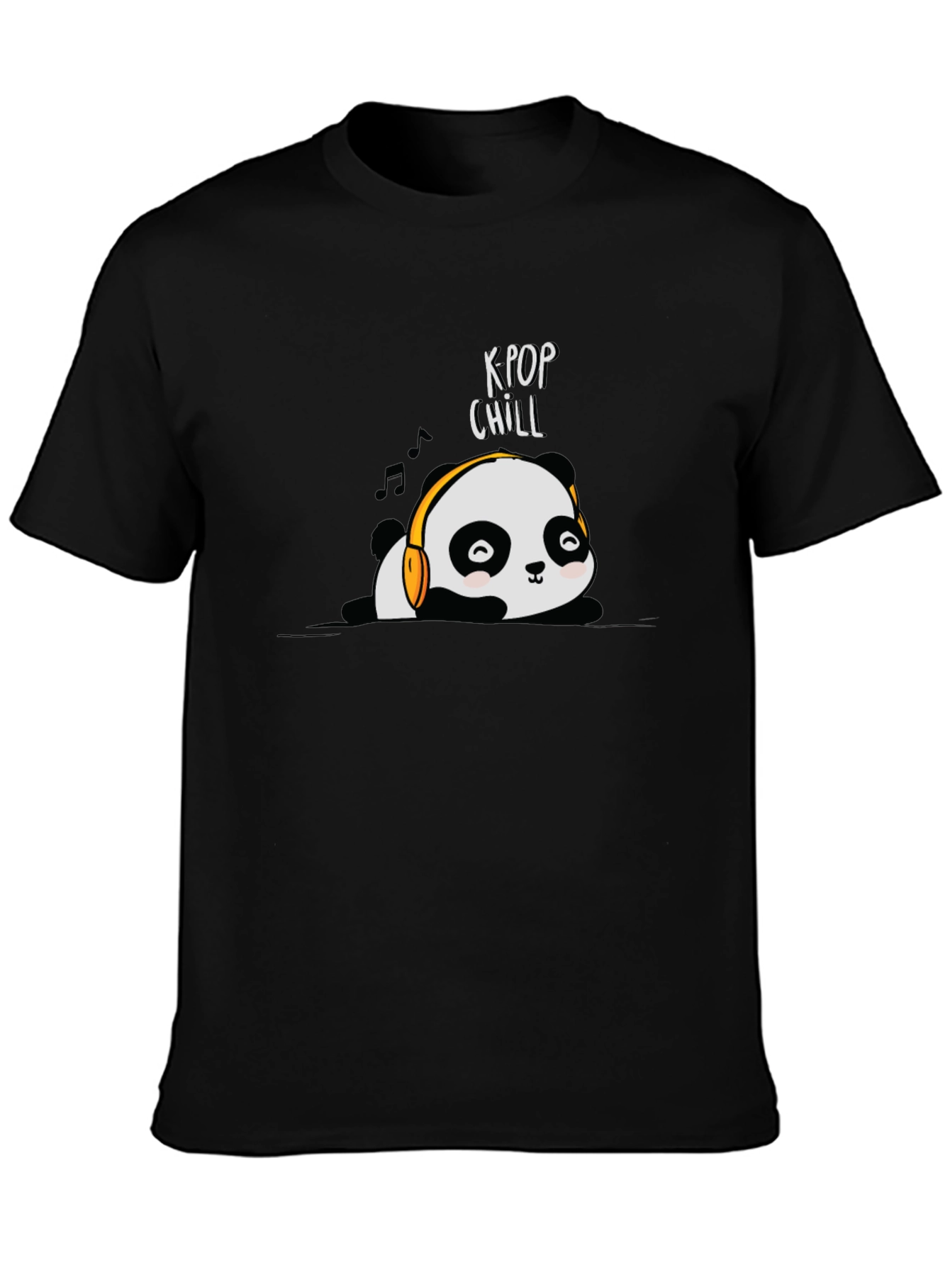 K-Pop Chill Panda Graphic T-Shirt - Black