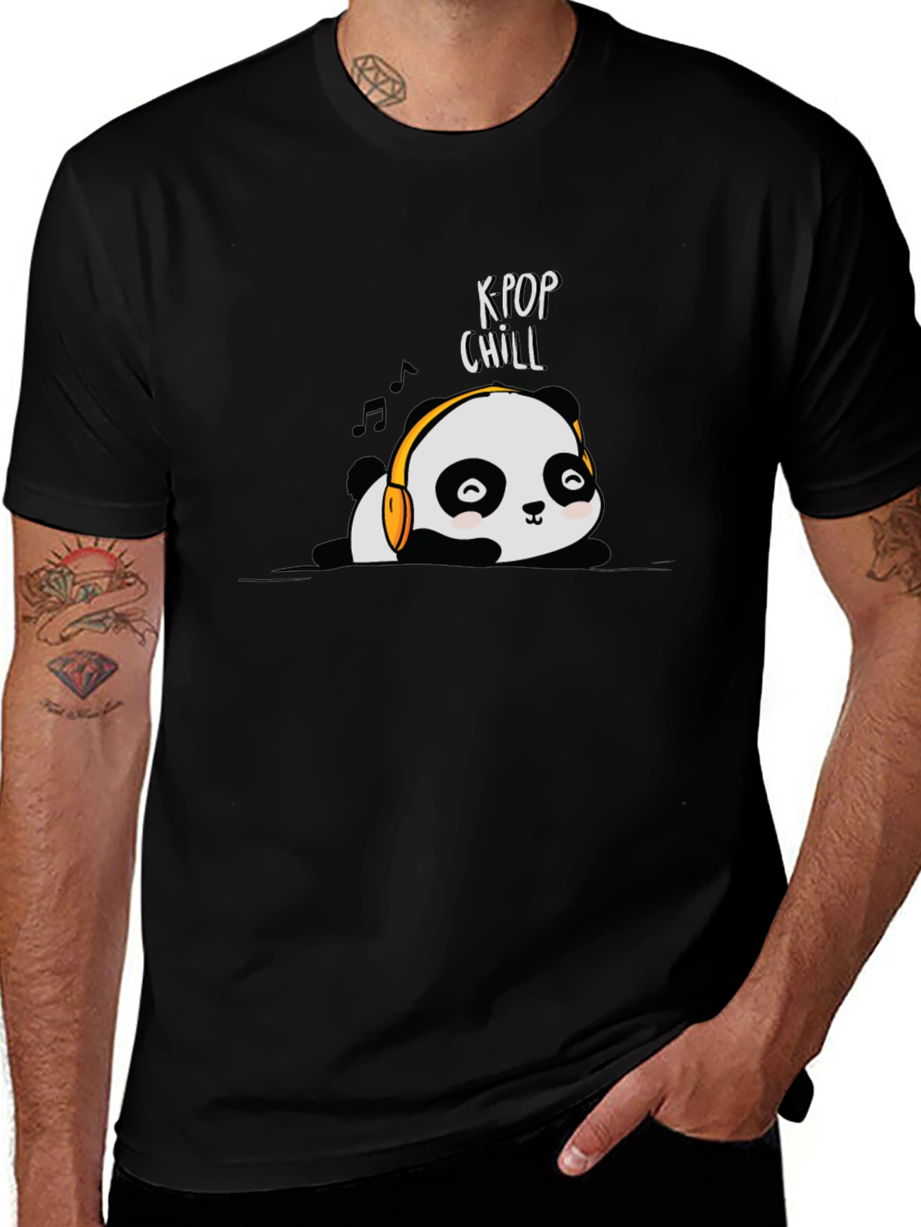 K-Pop Chill Panda Graphic T-Shirt - Black