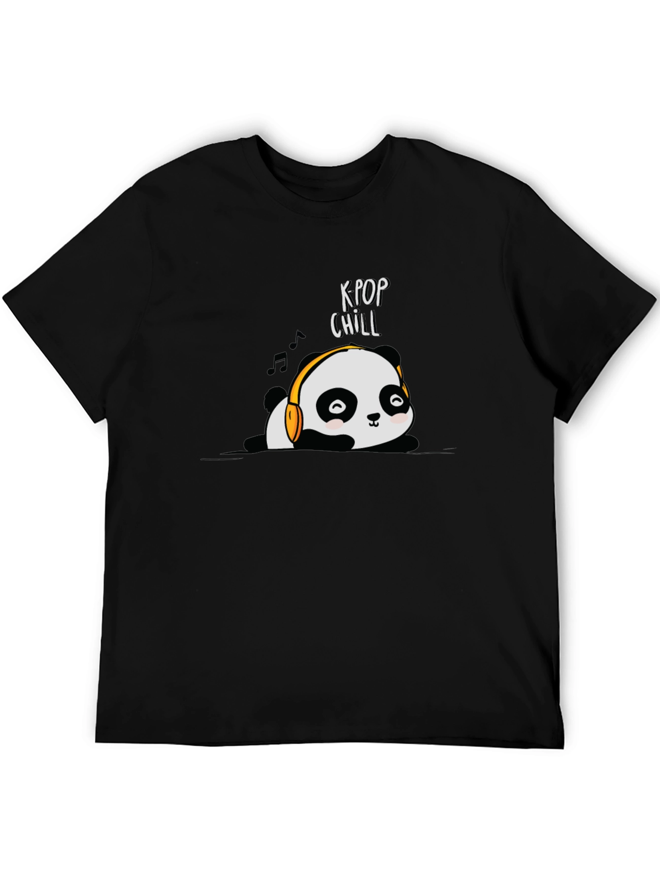 K-Pop Chill Panda Graphic T-Shirt - Black