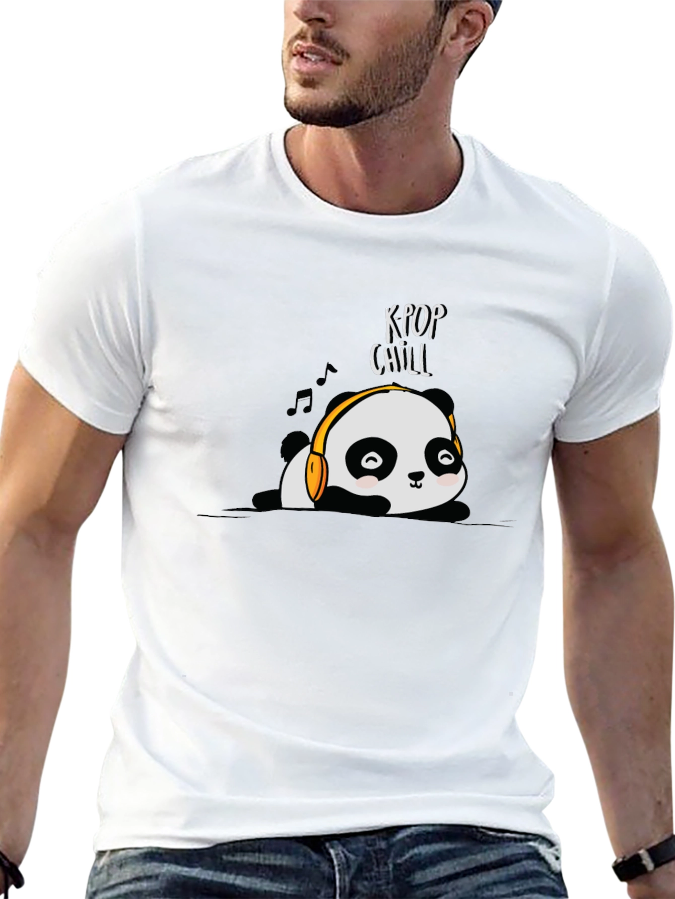 K-Pop Chill Panda Graphic T-Shirt - Black