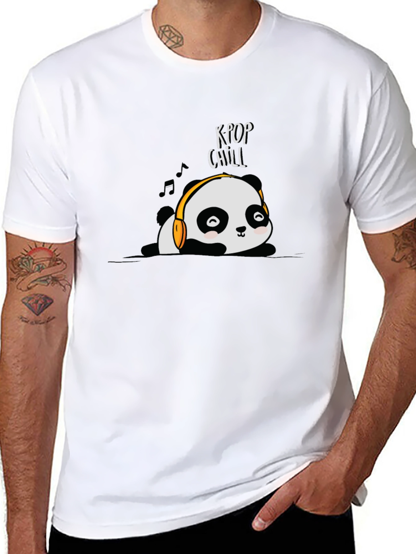 K-Pop Chill Panda Graphic T-Shirt - Black