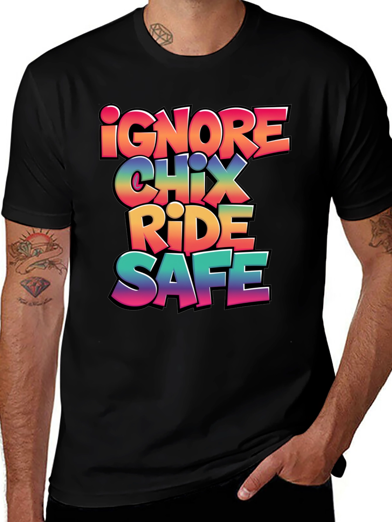Ignore Chix Ride Safe Black Graphic Tee