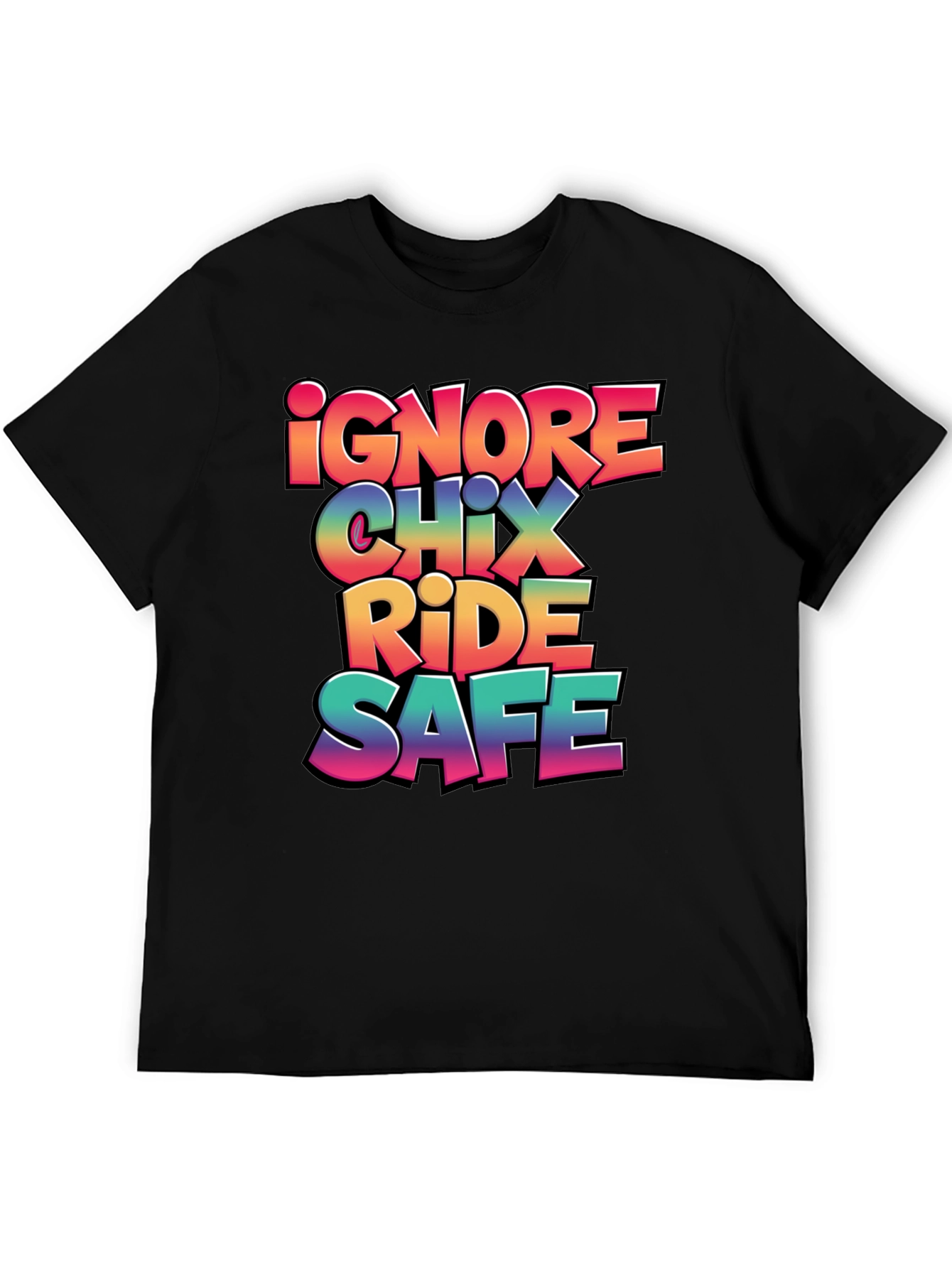 Ignore Chix Ride Safe Black Graphic Tee