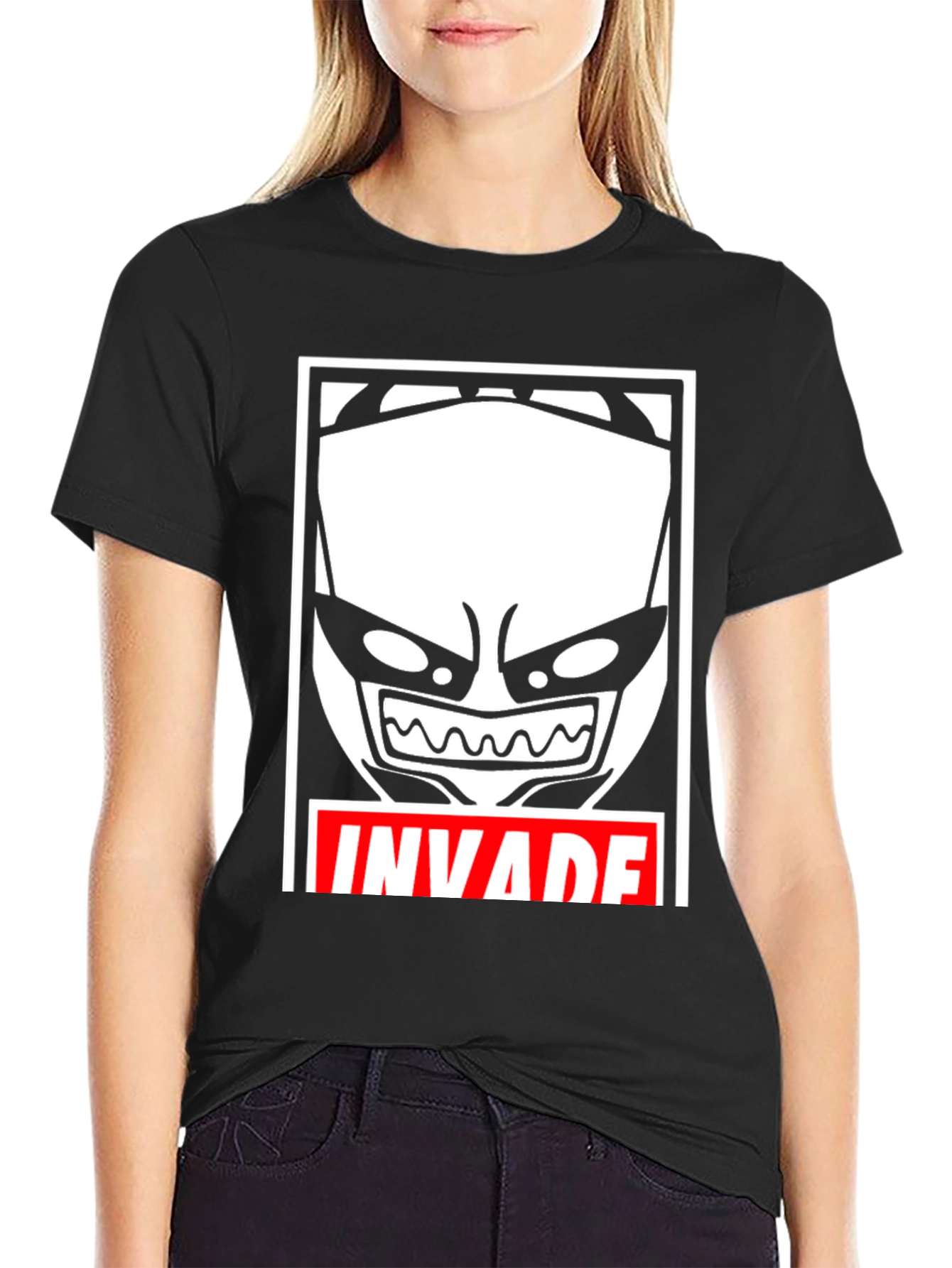 Invade Graphic Tee - Black Cotton Blend T-Shirt