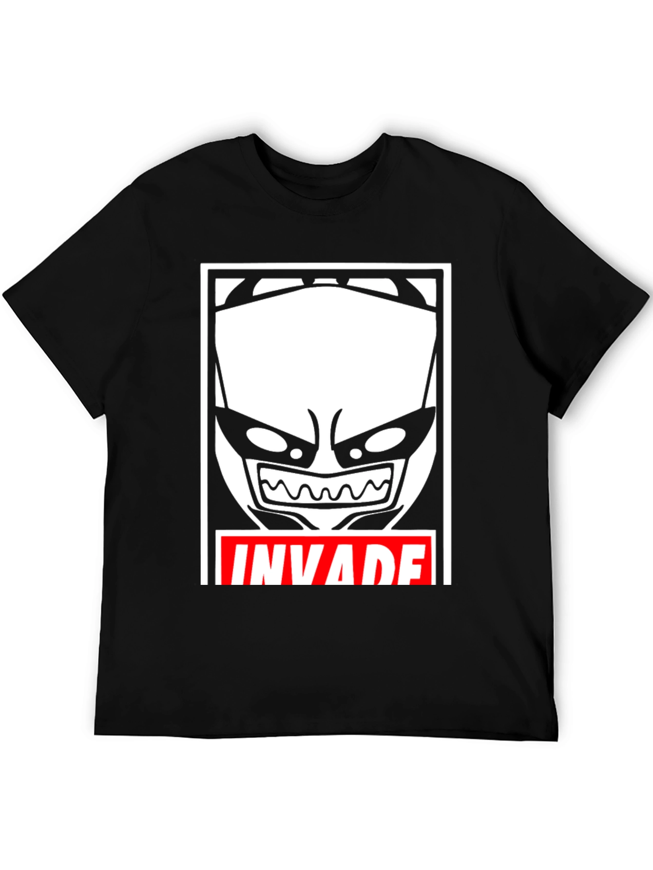 Invade Graphic Tee - Black Cotton Blend T-Shirt