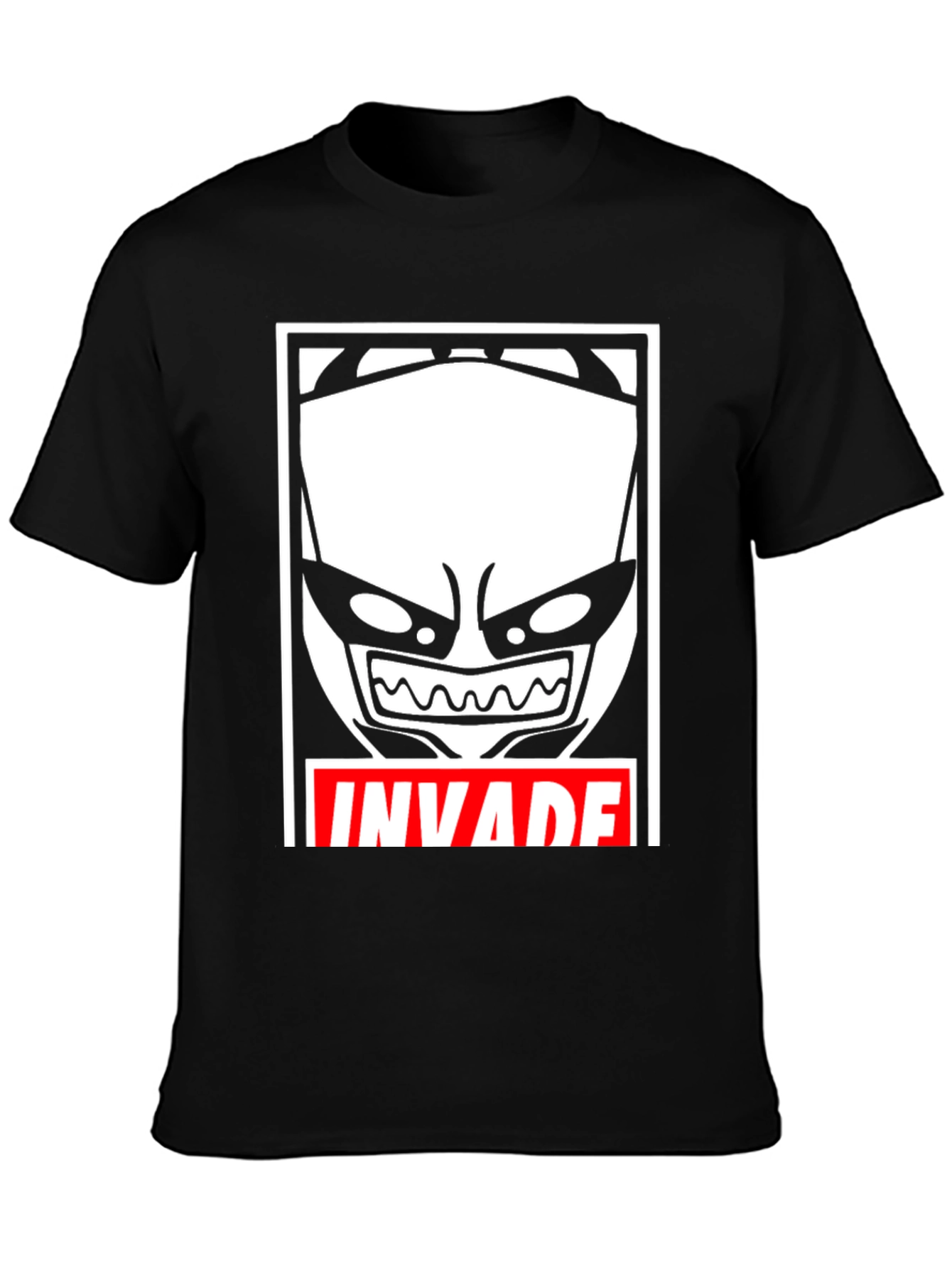 Invade Graphic Tee - Black Cotton Blend T-Shirt