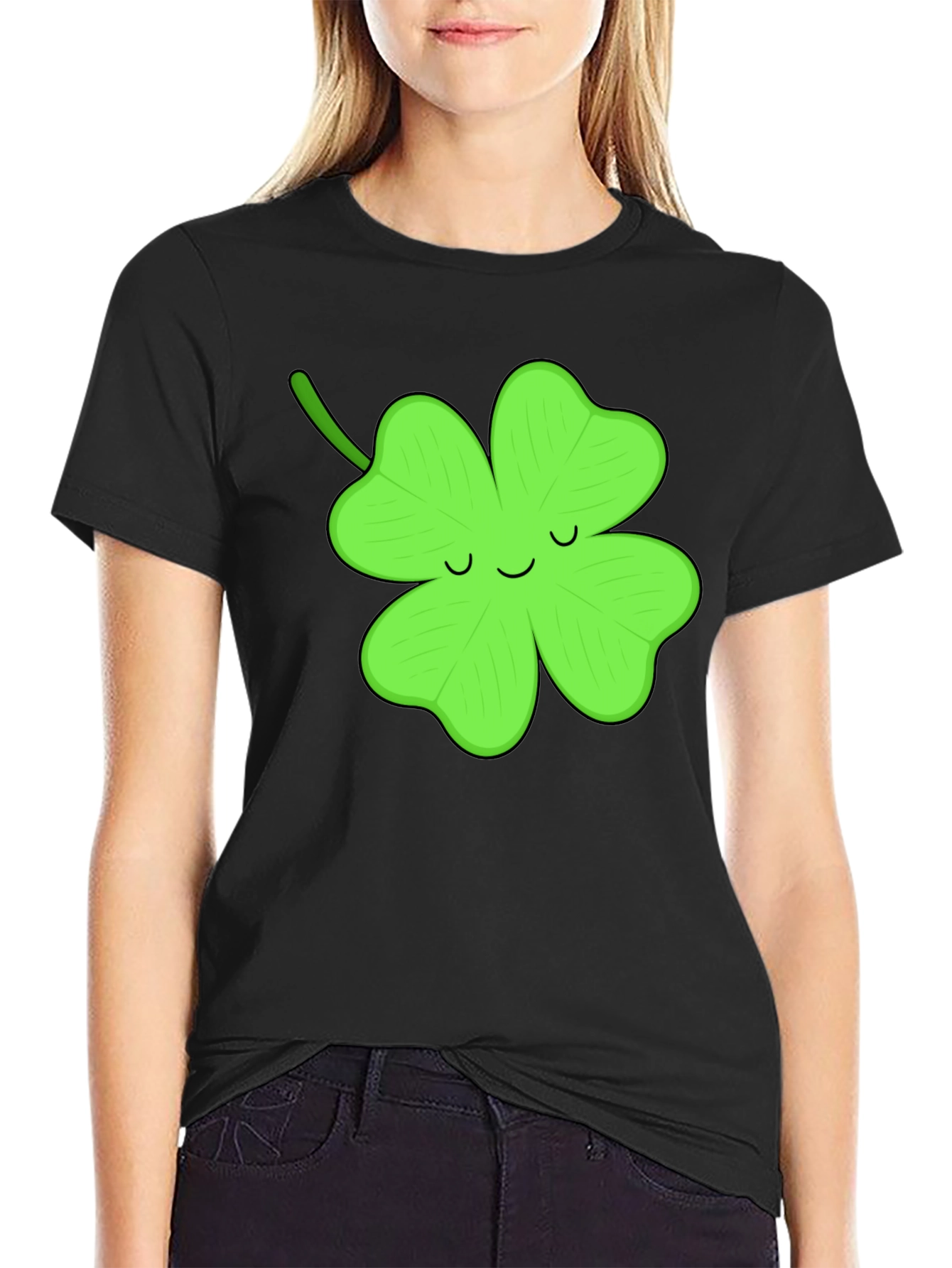 Lucky Clover Graphic Tee - Black Cotton T-Shirt