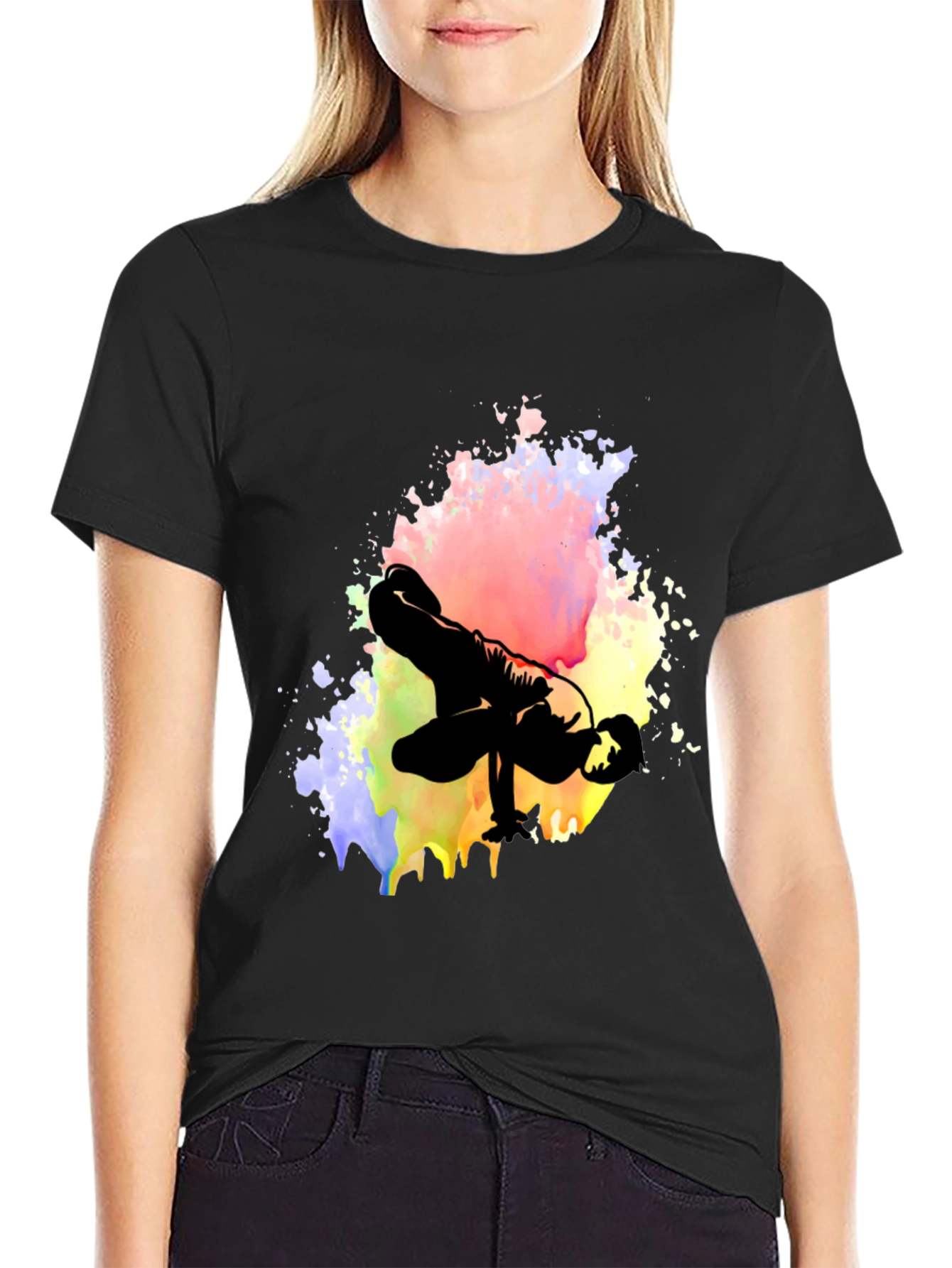 Artistic Breakdancer Graphic Black T-Shirt