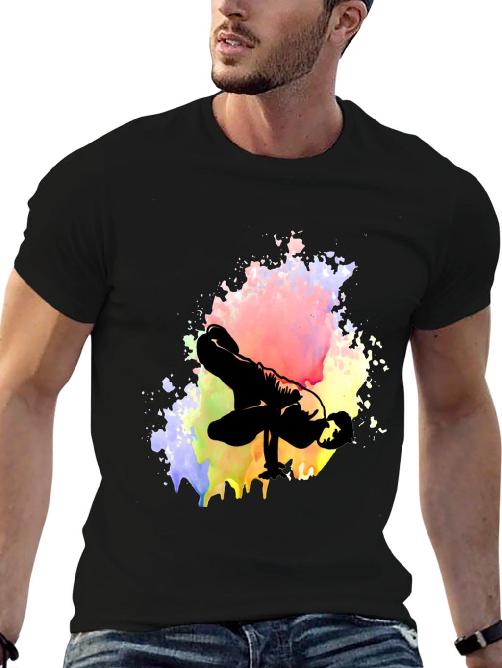 Artistic Breakdancer Graphic Black T-Shirt