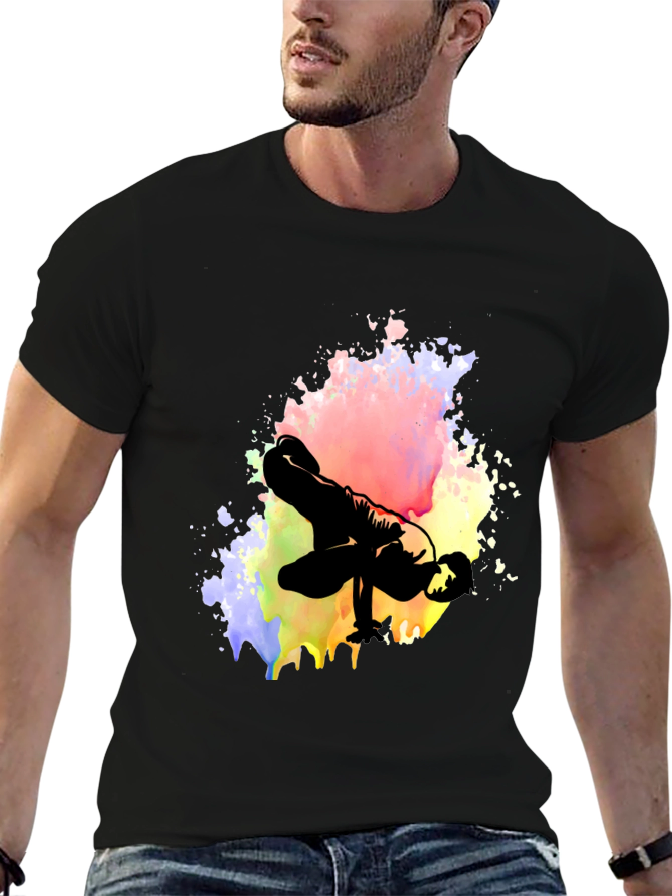 Artistic Breakdancer Graphic Black T-Shirt