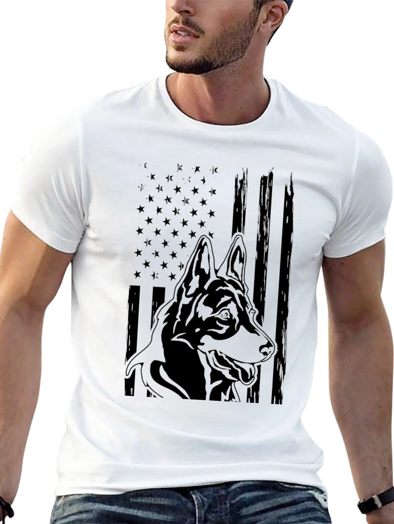 German Shepherd American Flag Graphic Tee