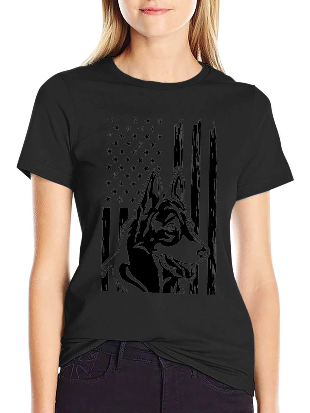 German Shepherd American Flag Graphic Tee