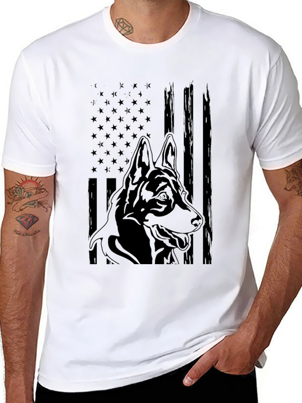 German Shepherd American Flag Graphic Tee