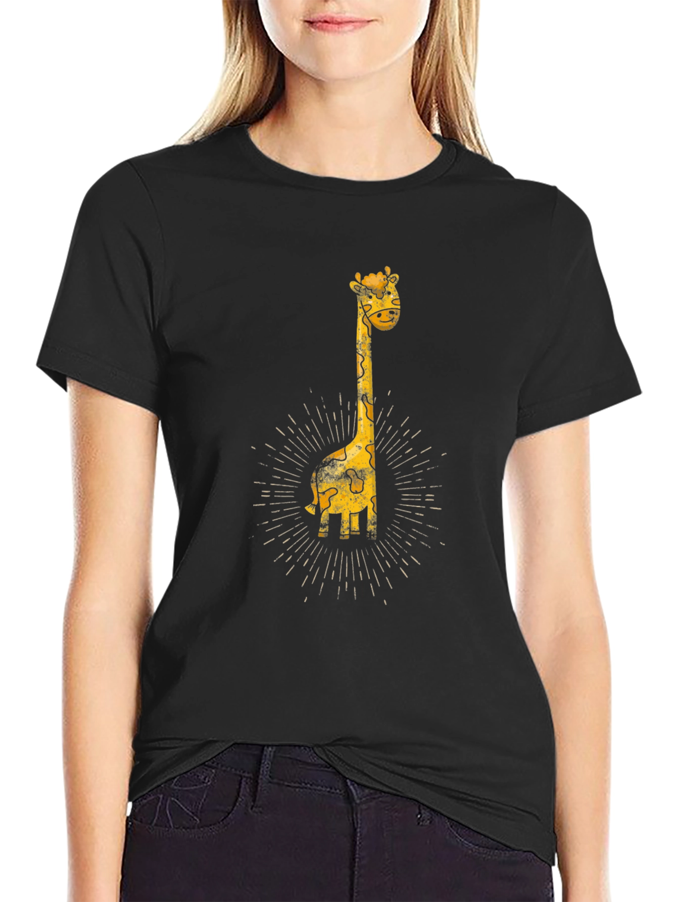 Giraffe Graphic Print Black T-Shirt