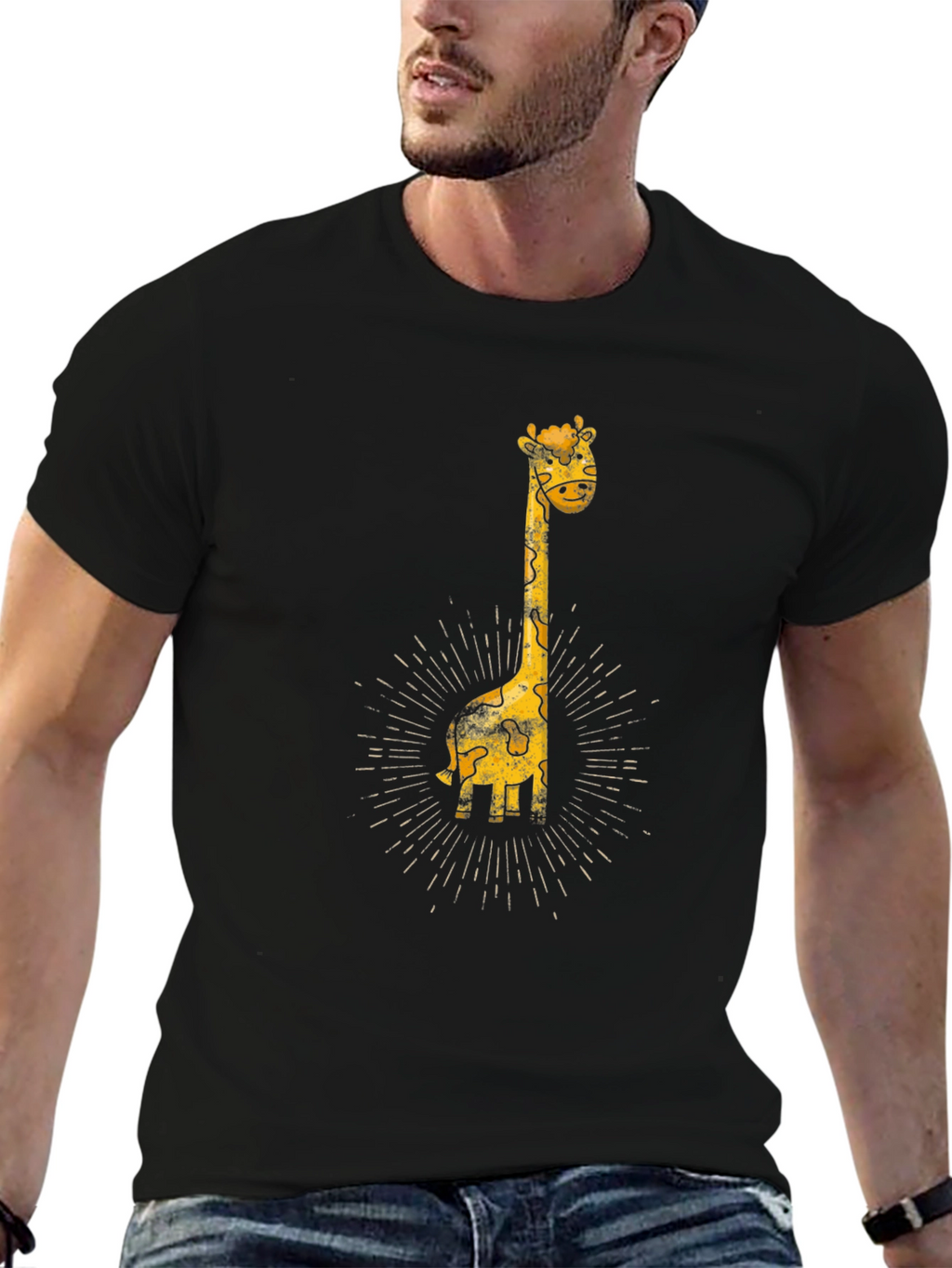 Giraffe Graphic Print Black T-Shirt