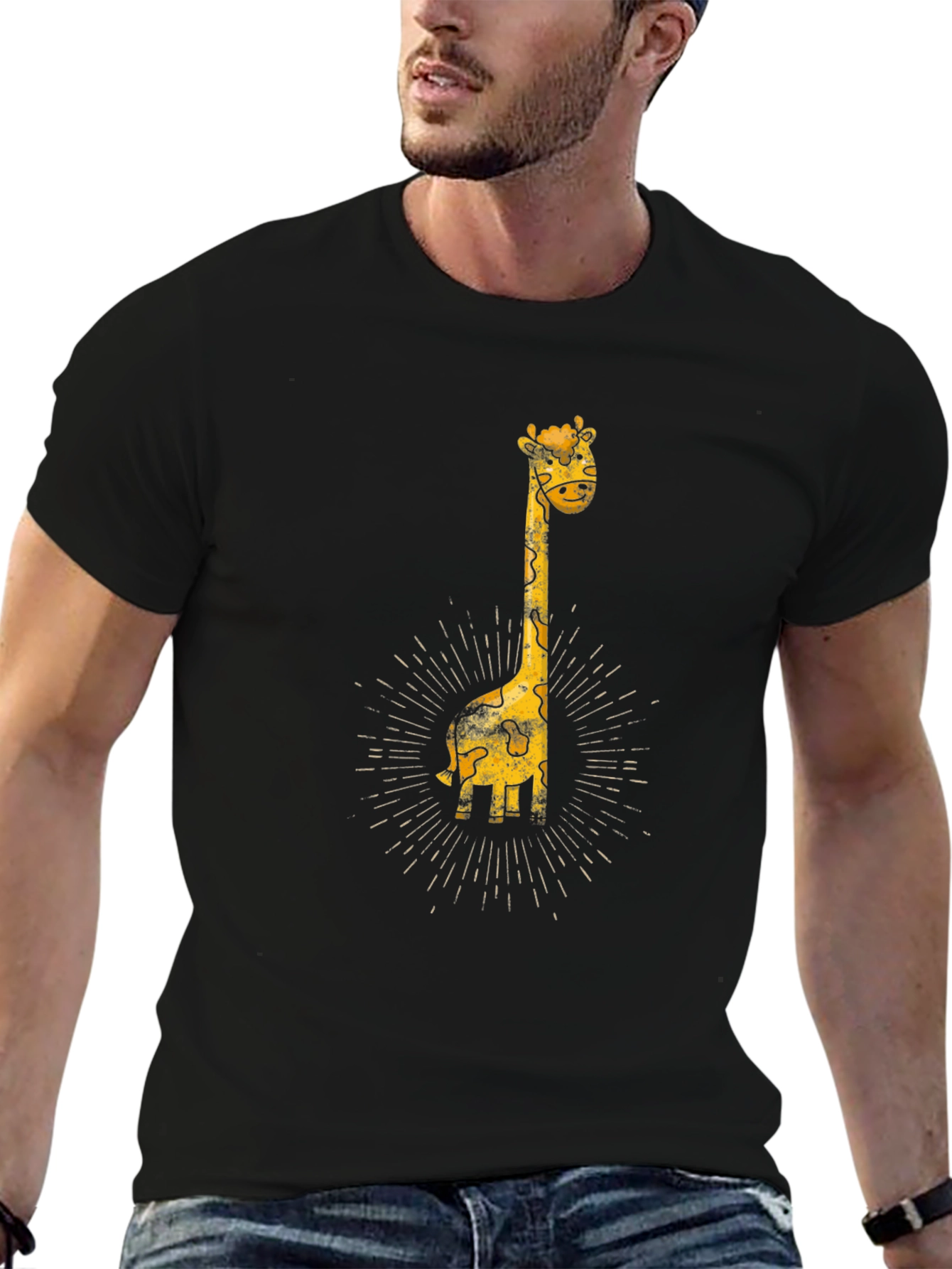 Giraffe Graphic Print Black T-Shirt