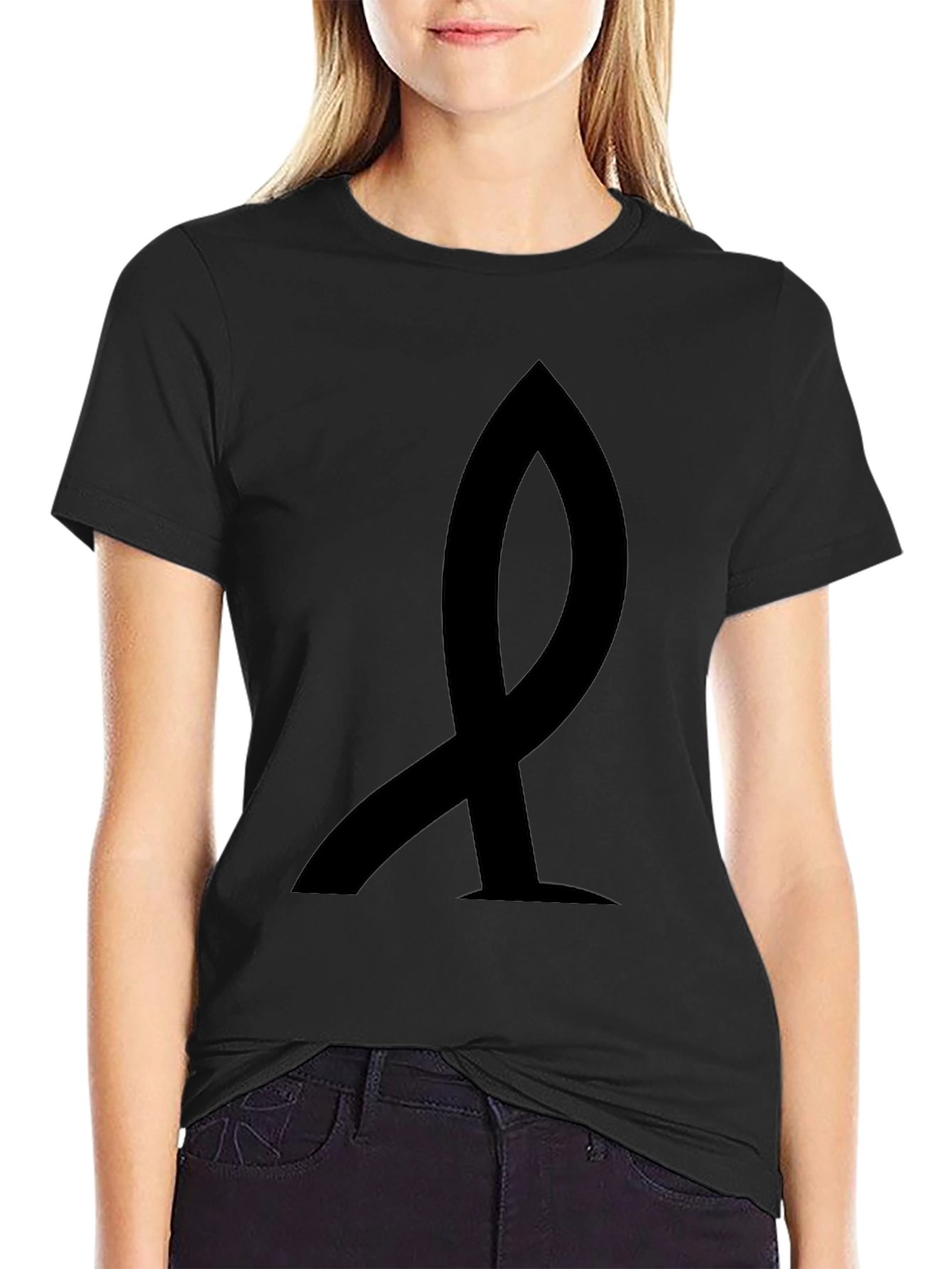 Mens Black Ribbon Graphic Tee - Casual Cotton Shirt