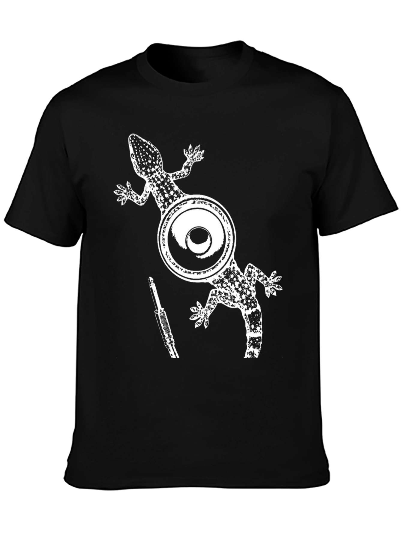 Gecko Speaker Graphic Tee - Black Cotton T-Shirt