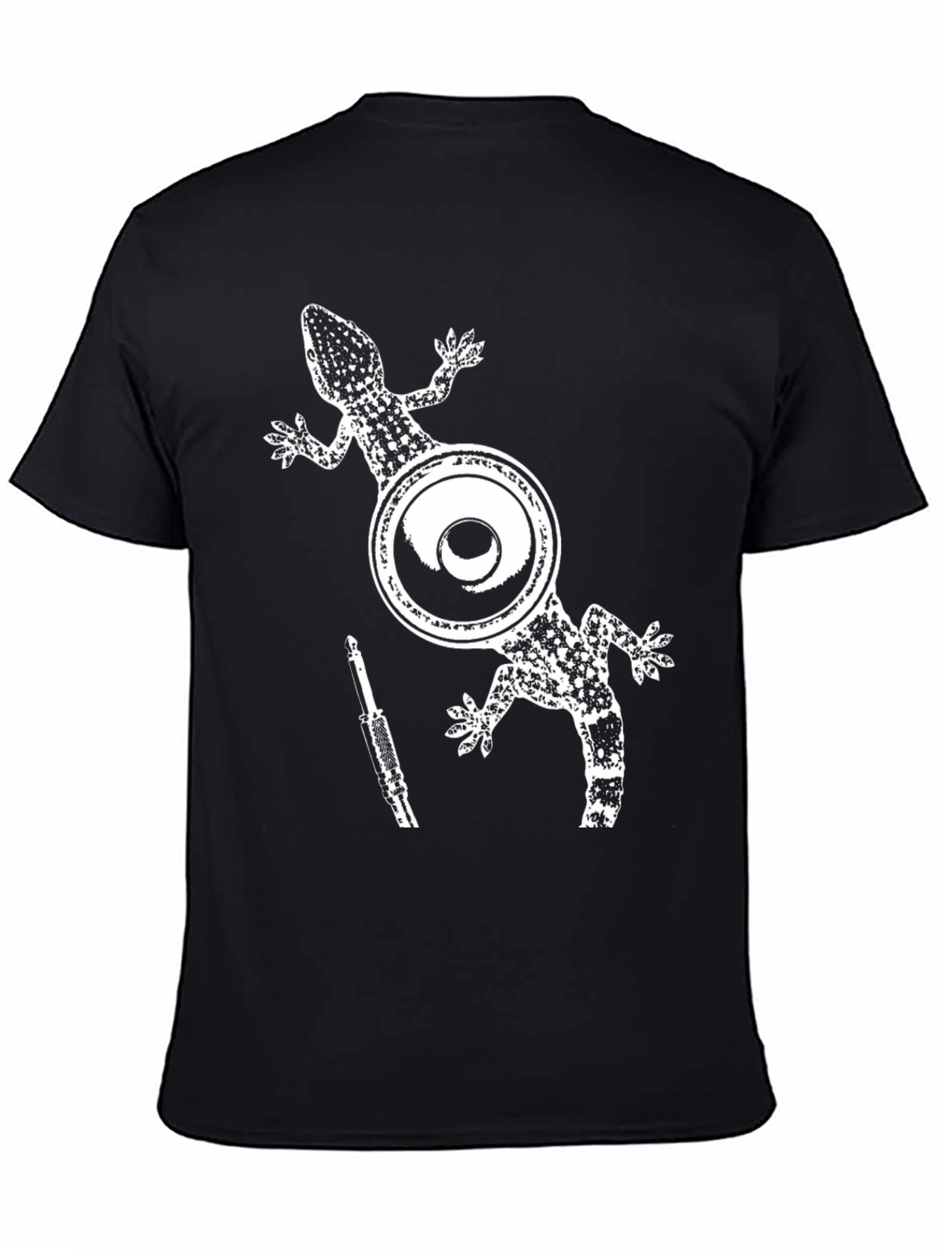 Gecko Speaker Graphic Tee - Black Cotton T-Shirt