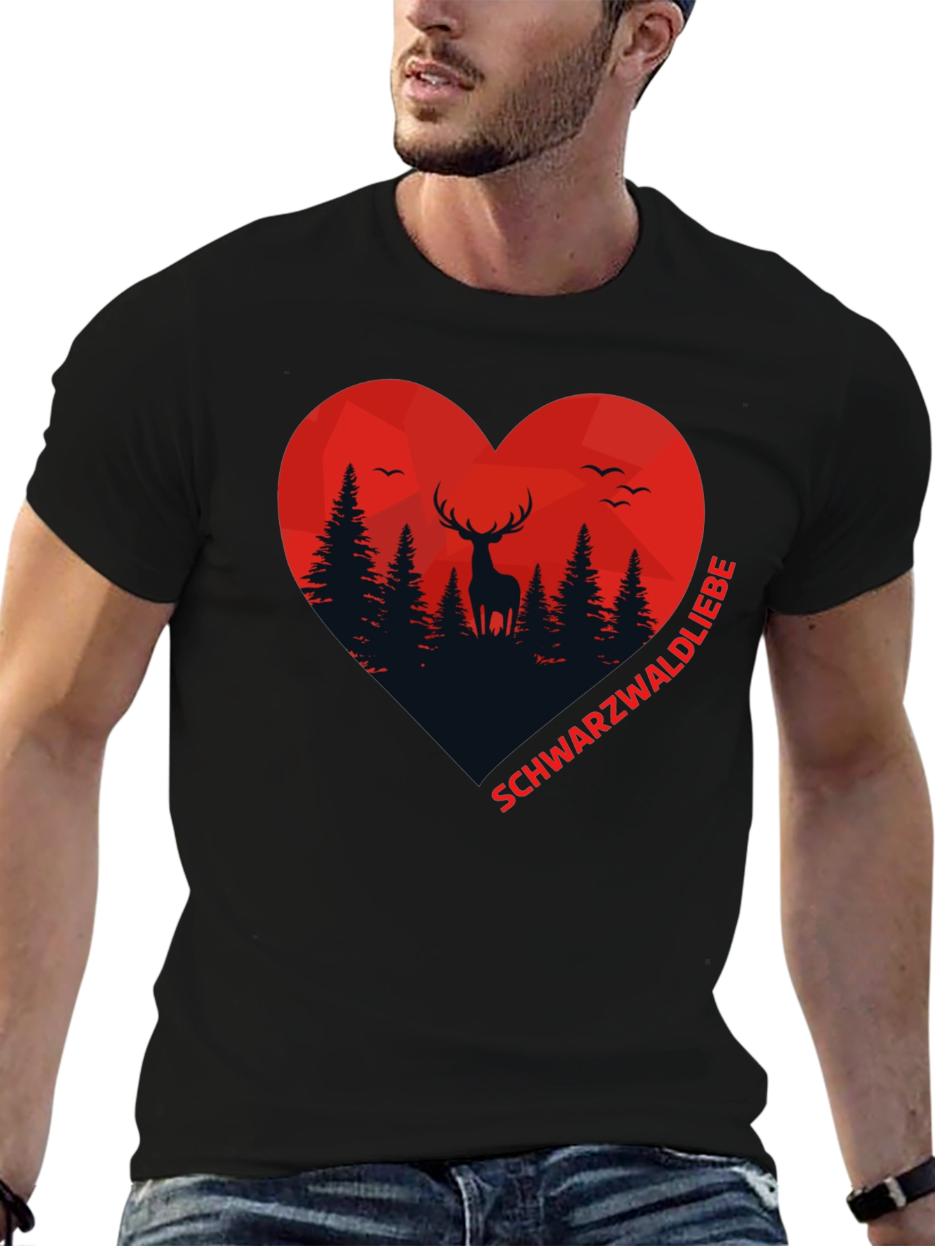 Black Forest Deer Heart Graphic T-Shirt