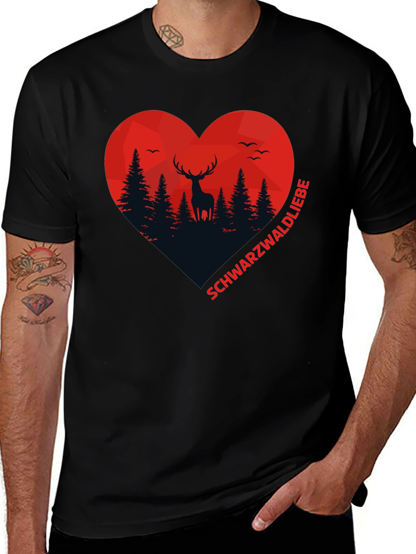 Black Forest Deer Heart Graphic T-Shirt