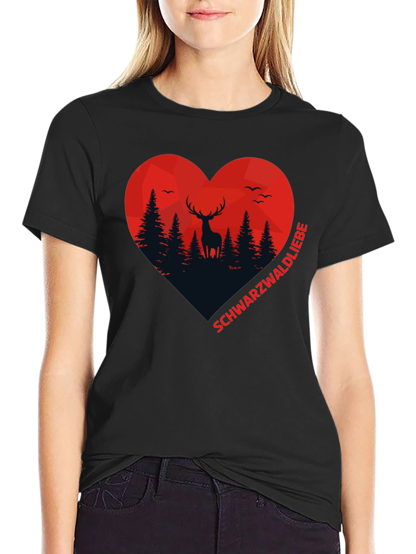 Black Forest Deer Heart Graphic T-Shirt