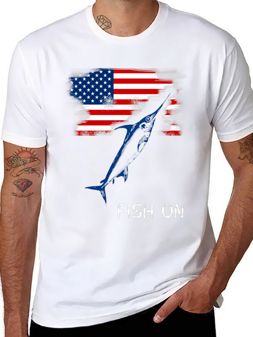 American Flag Fish On T-Shirt