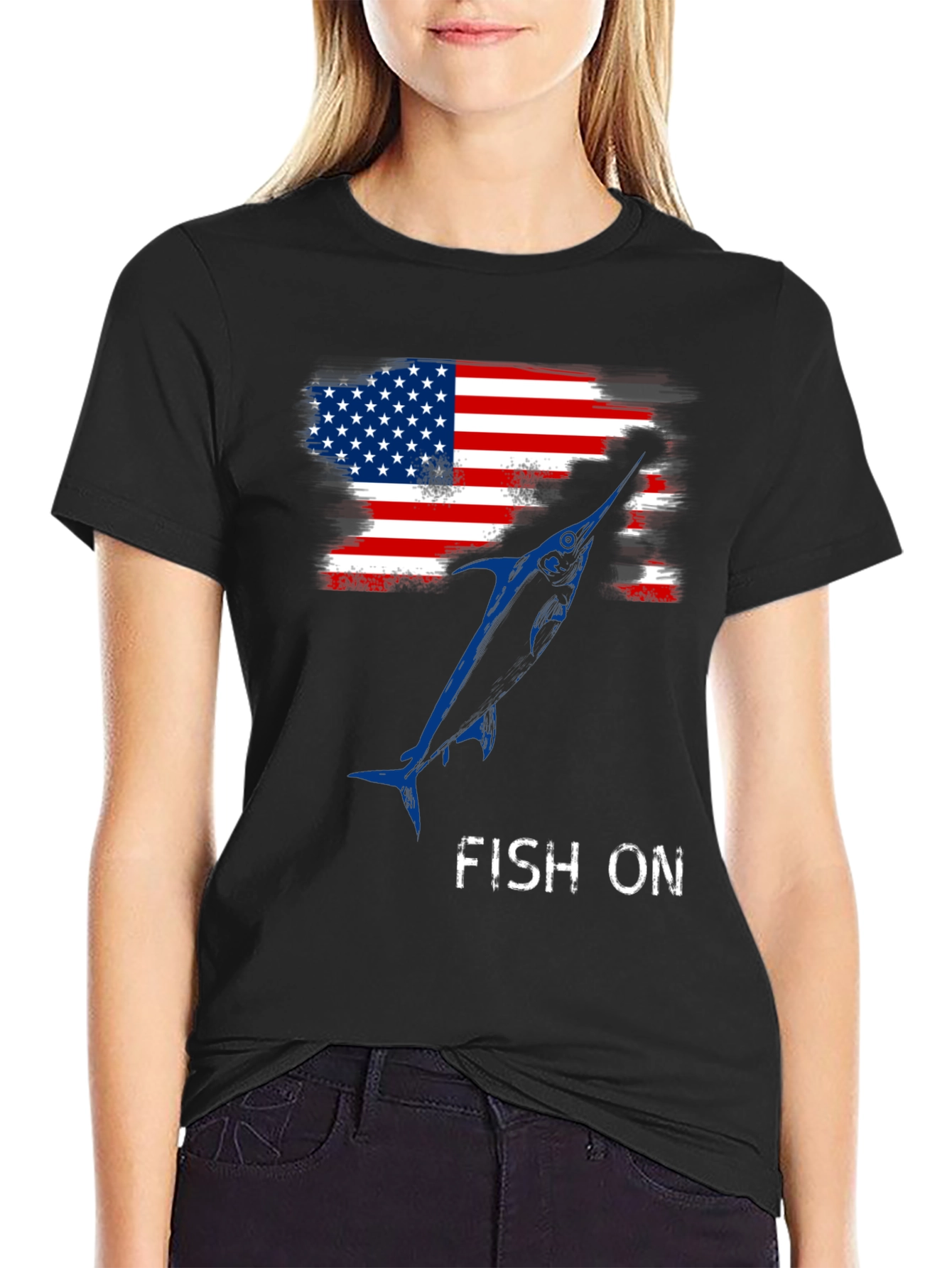American Flag Fish On T-Shirt