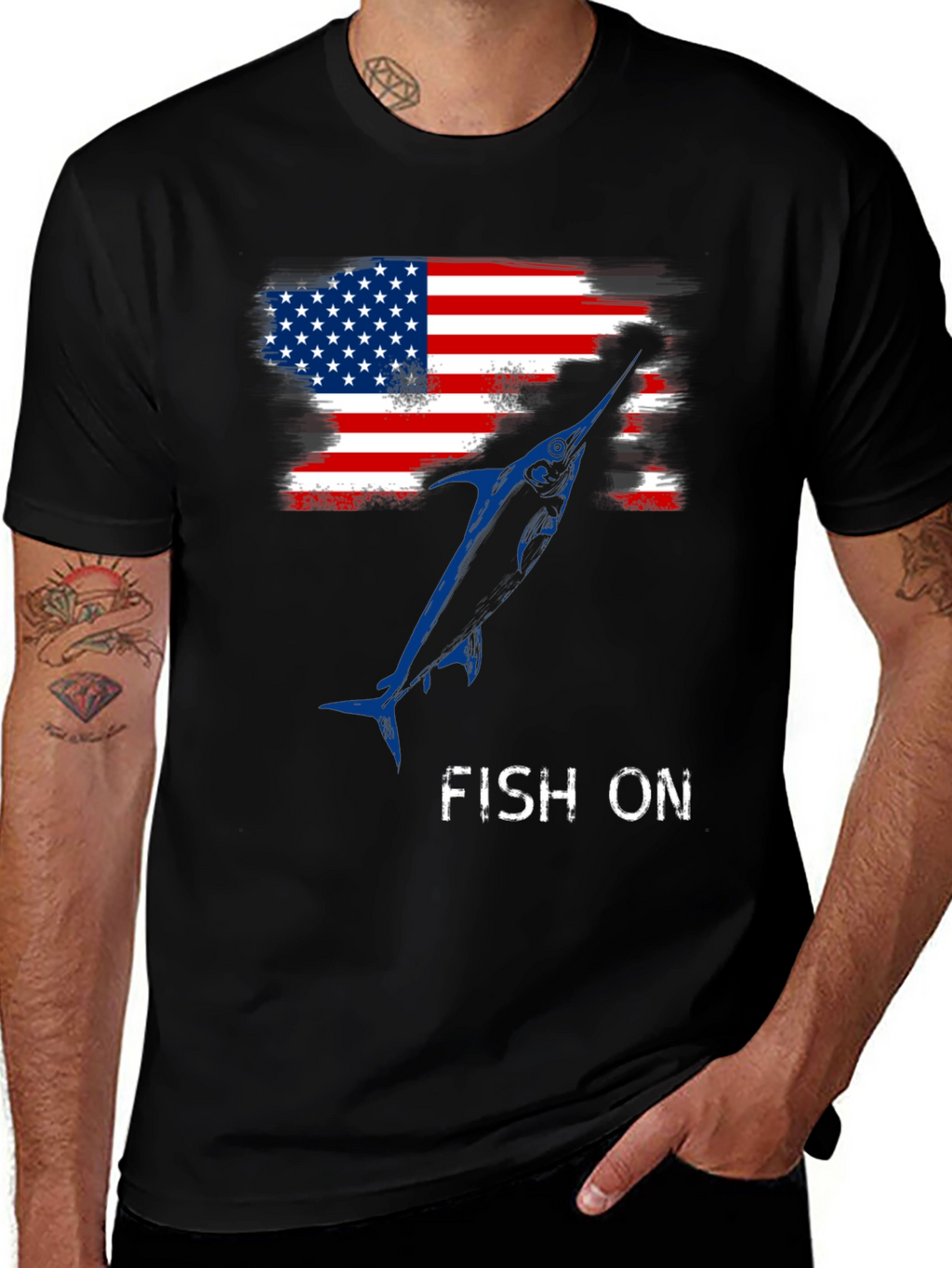 American Flag Fish On T-Shirt